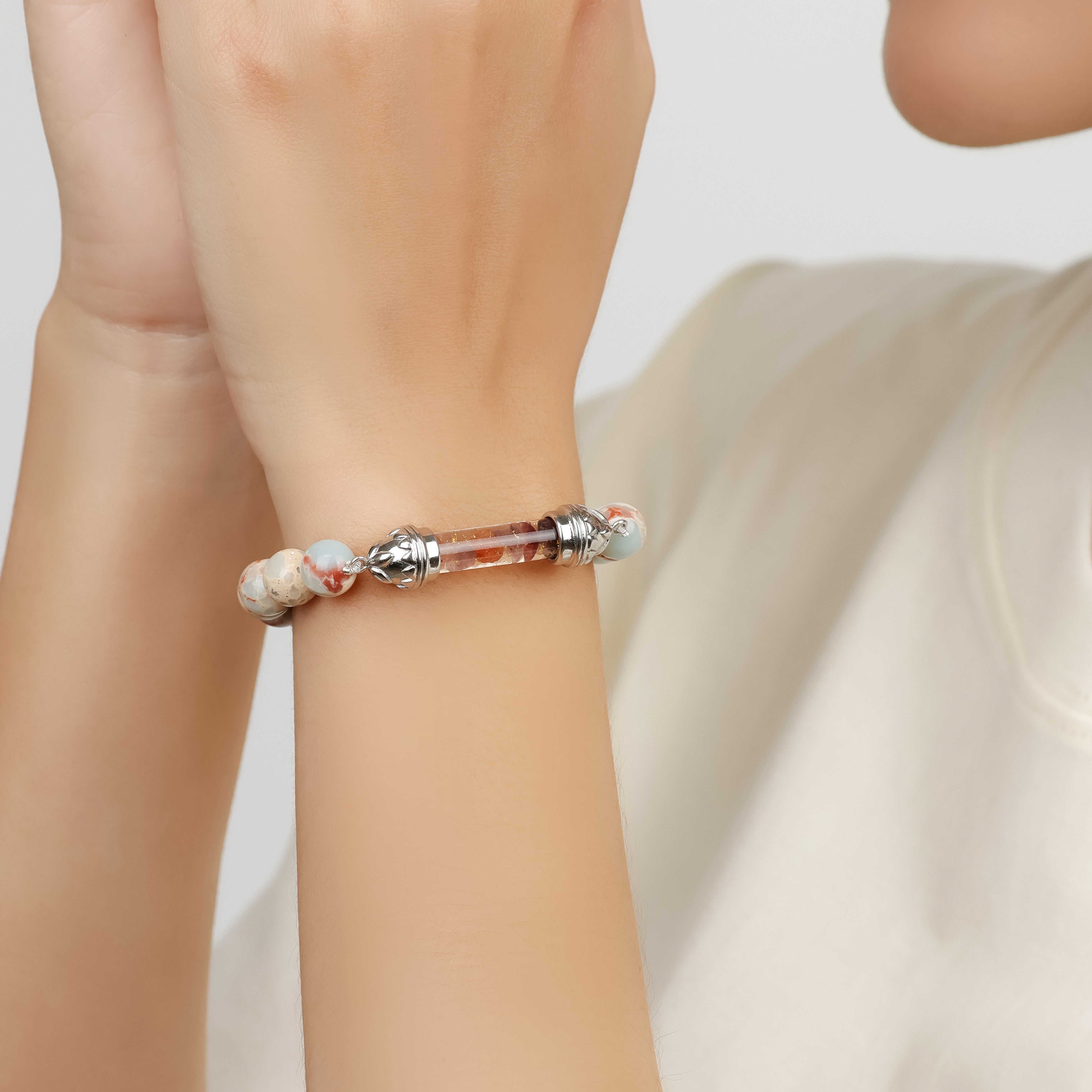 Bracelet en Shoushan Jasper et Amulette Sacrée en Spinelle - Stabilité émotionnelle et créativité