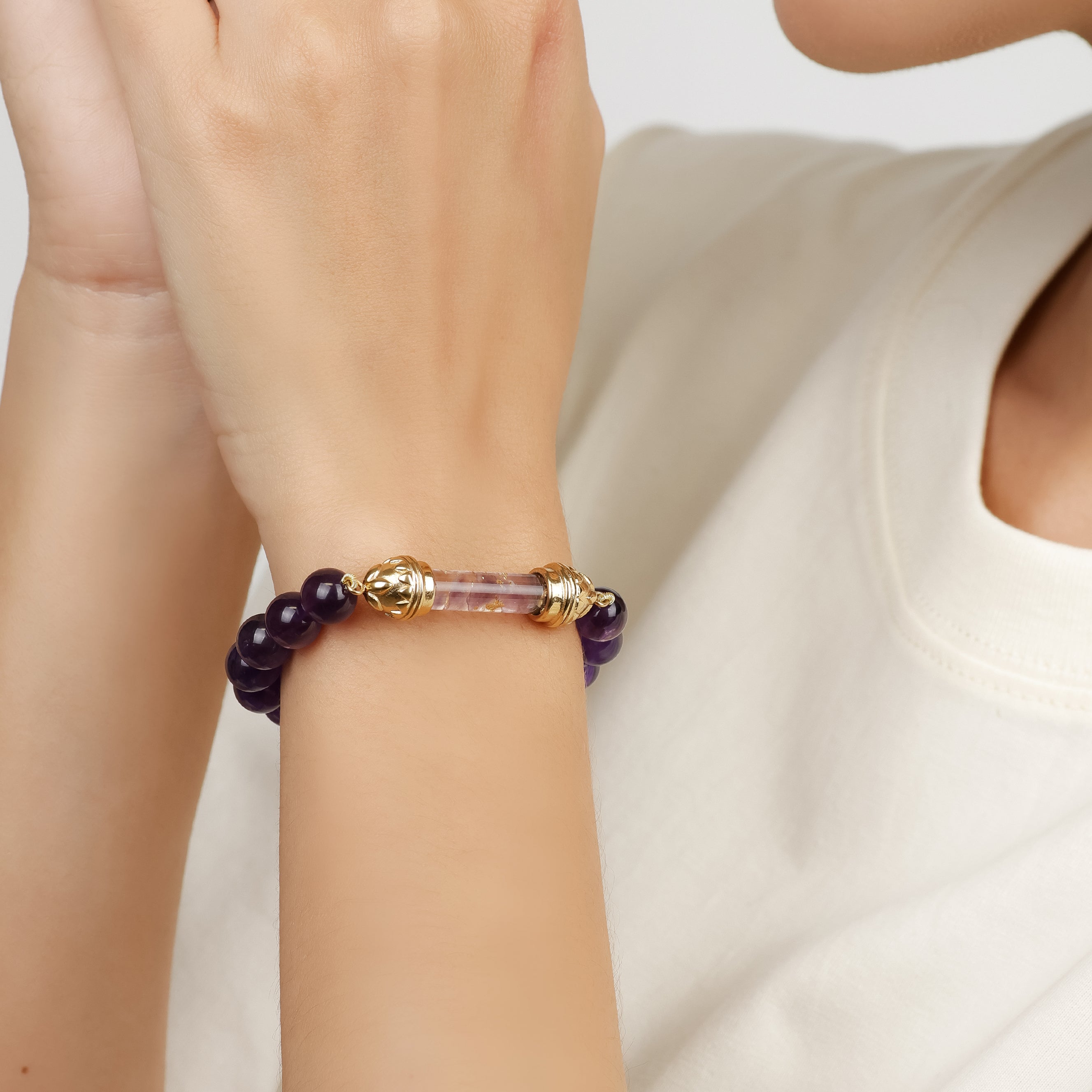 Bracelet en Améthyste et Amulette Sacrée en Améthyste AAA – Calme Spirituel & Clarté
