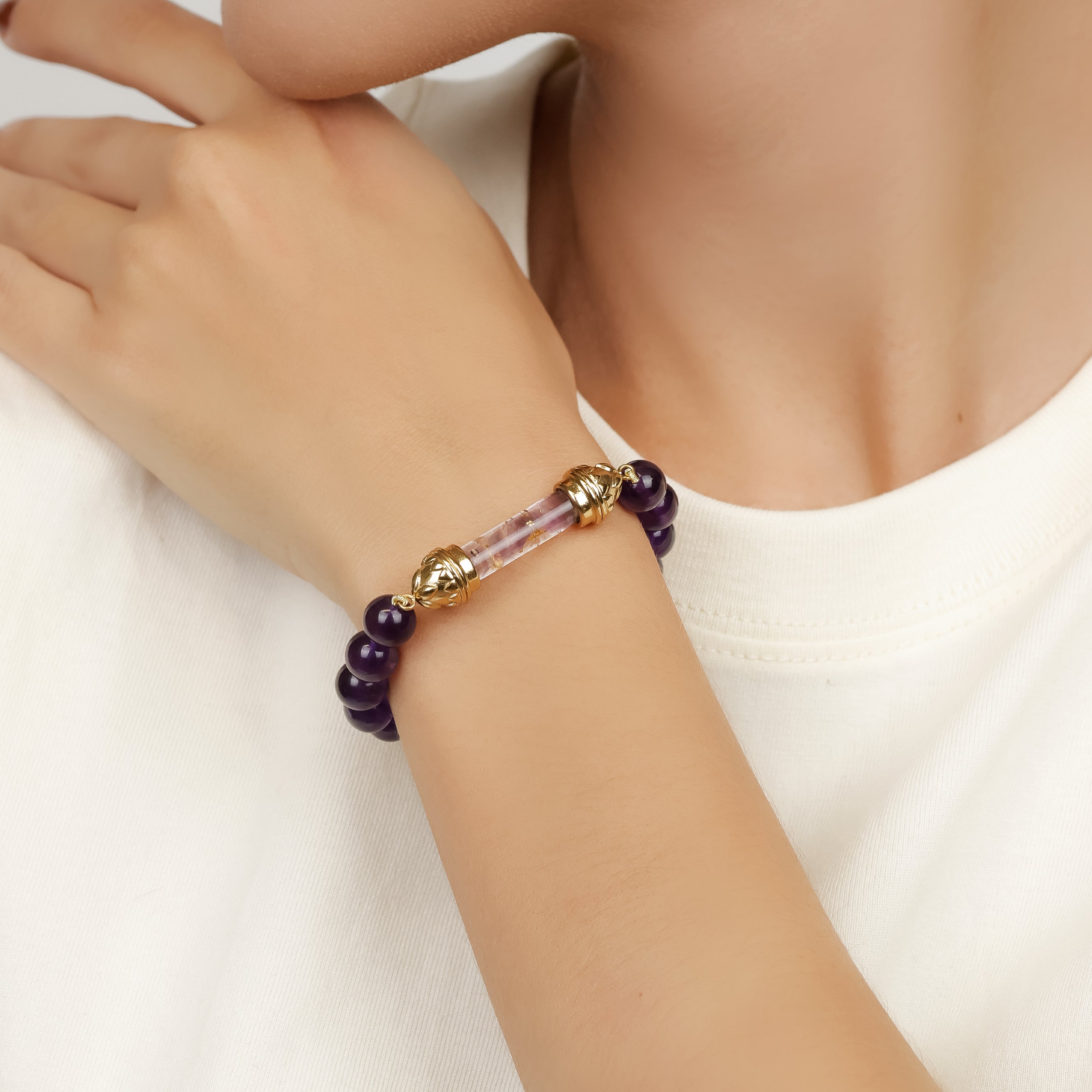 Bracelet en Améthyste et Amulette Sacrée en Améthyste AAA – Calme Spirituel & Clarté