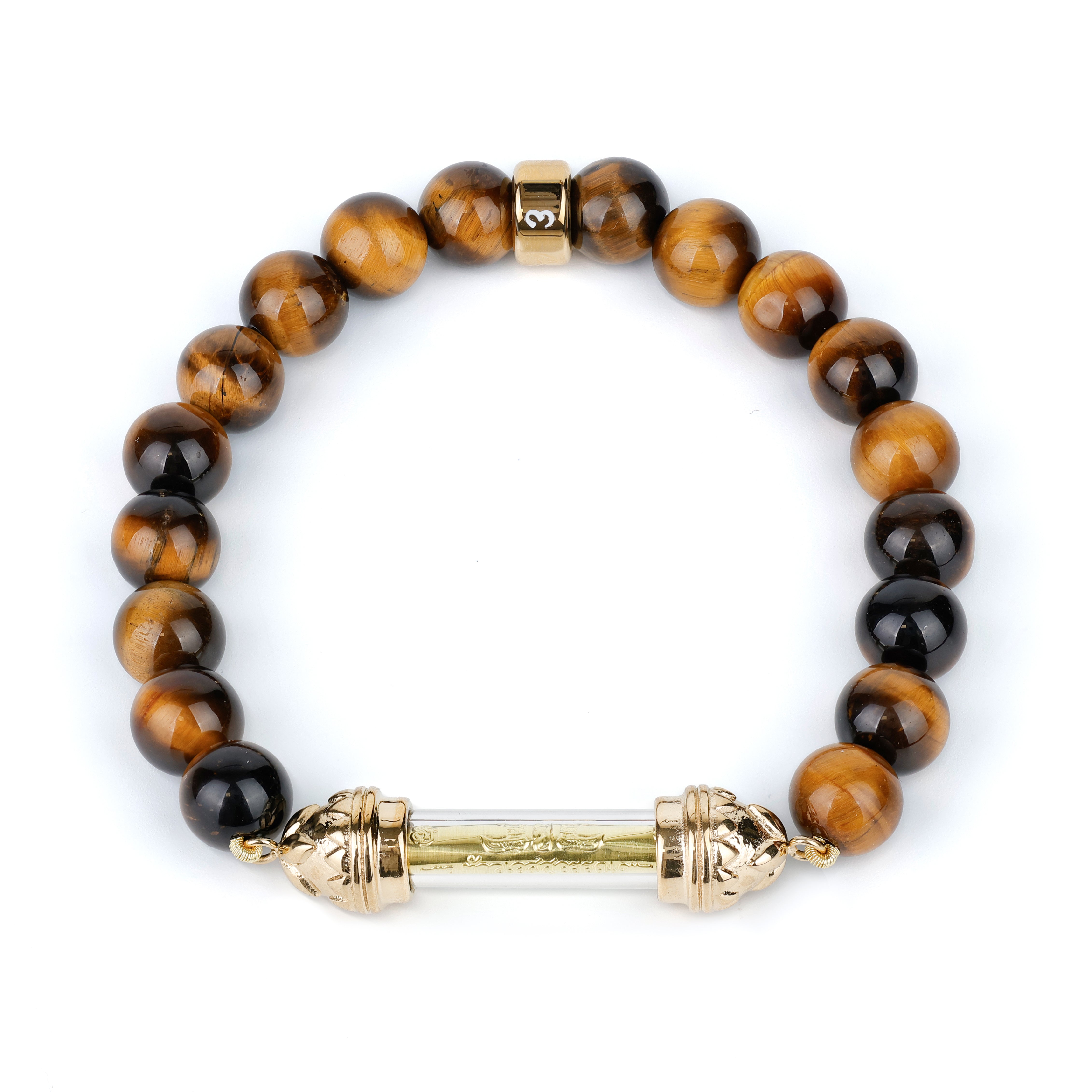 Offert : Bracelet en Œil de tigre et Amulette Sacrée Takrut en Or - Attirer la chance