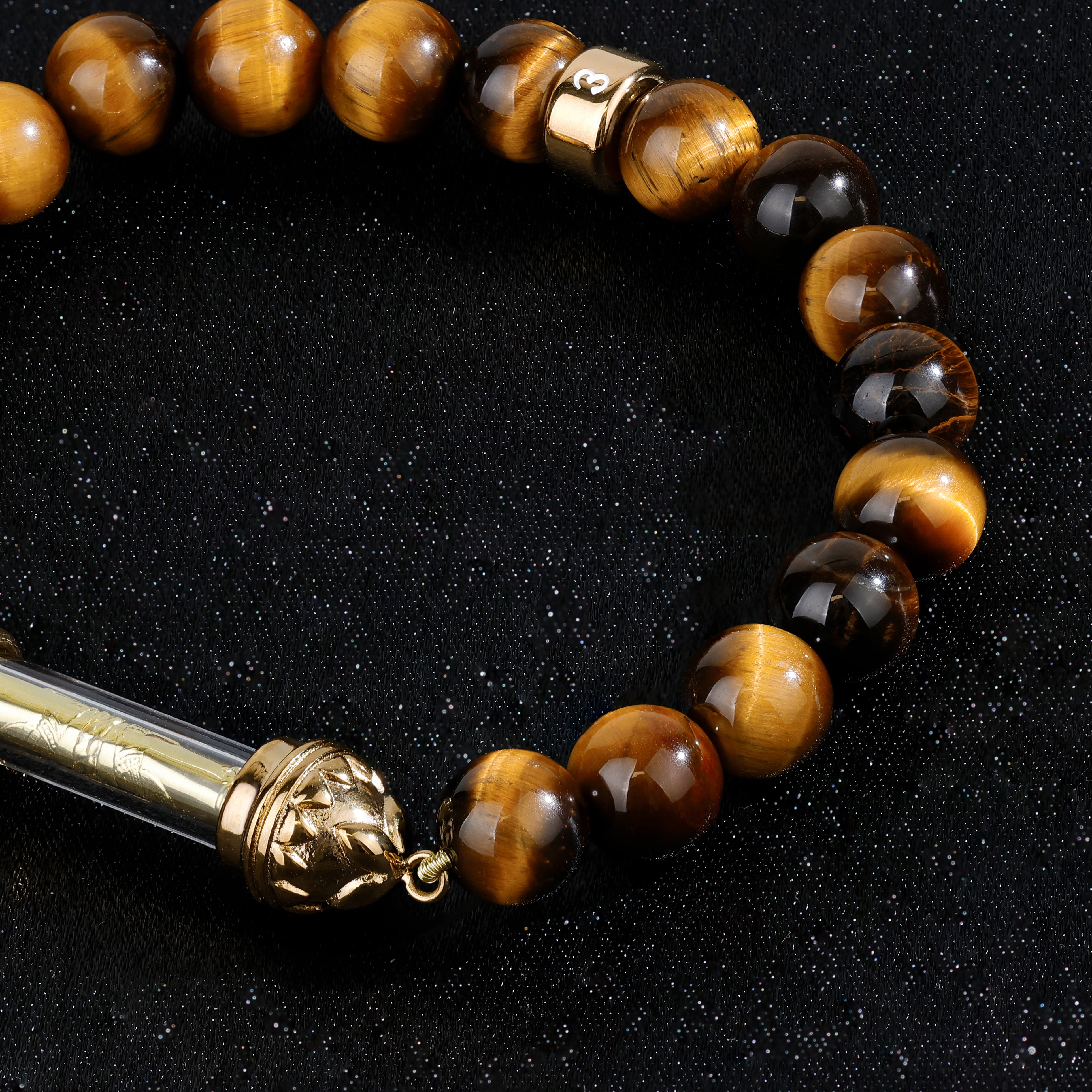 Offert : Bracelet en Œil de tigre et Amulette Sacrée Takrut en Or - Attirer la chance