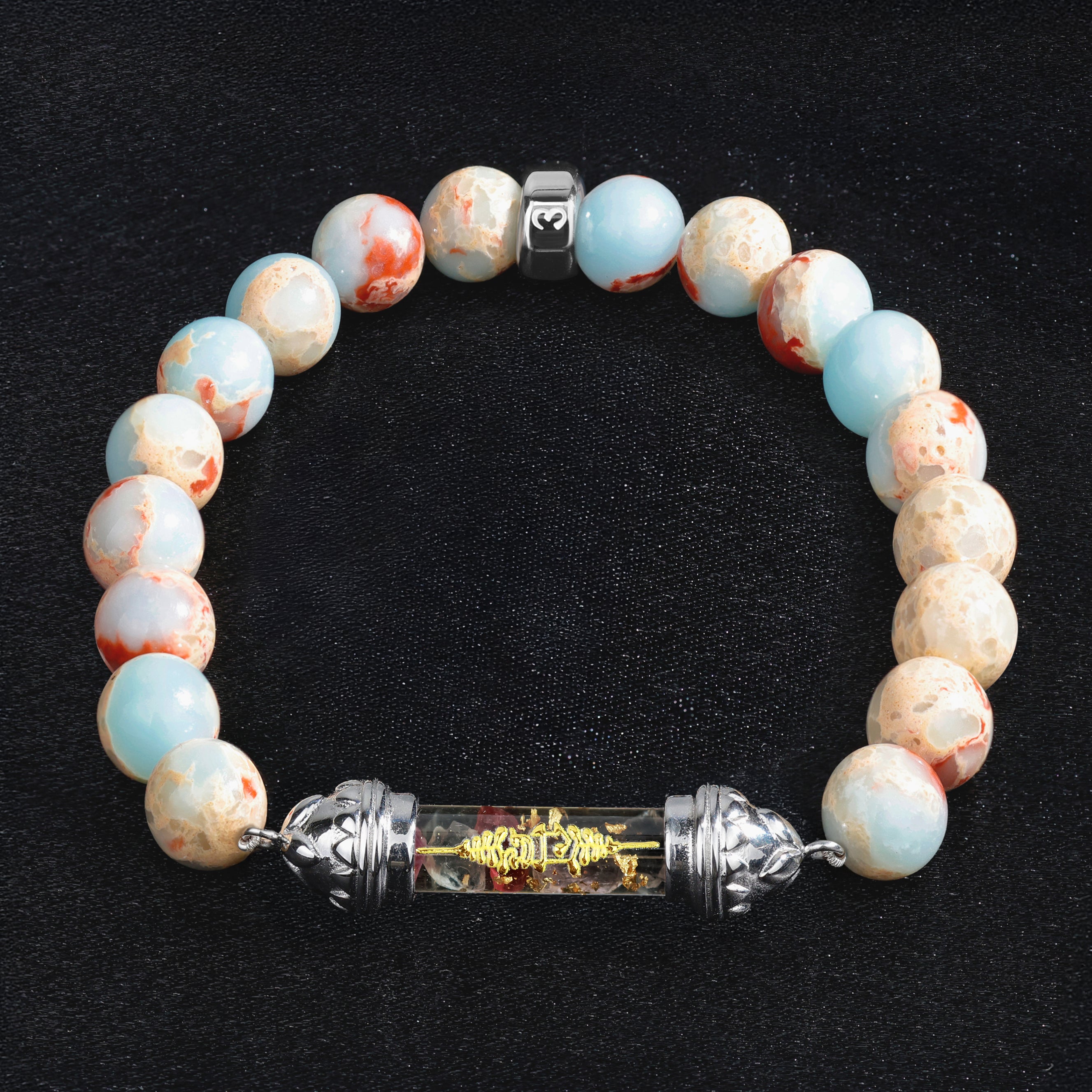 Shoushan Jasper bracelet with sacred Spinel amulet