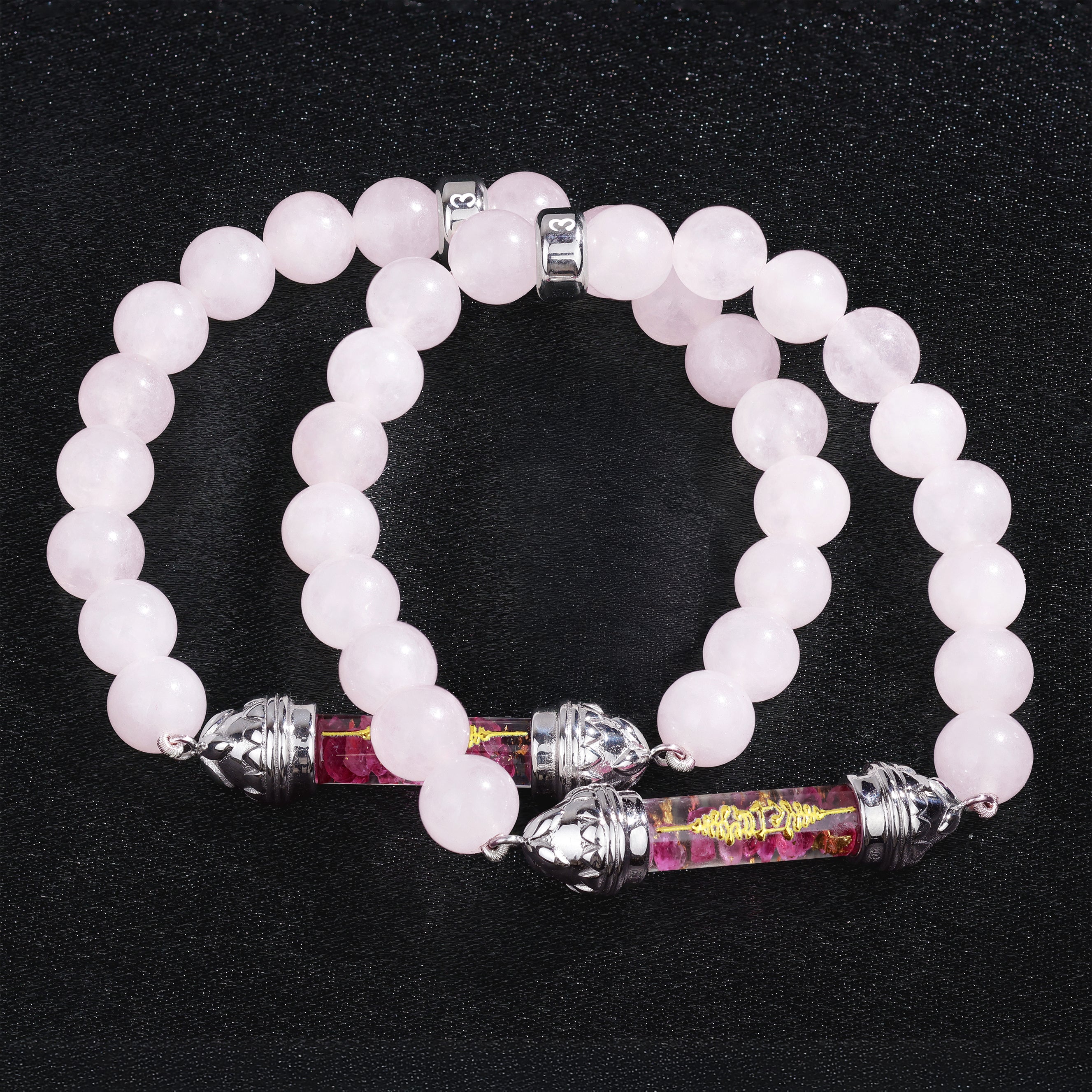Rose Quartz bracelet with sacred Ruby amulet