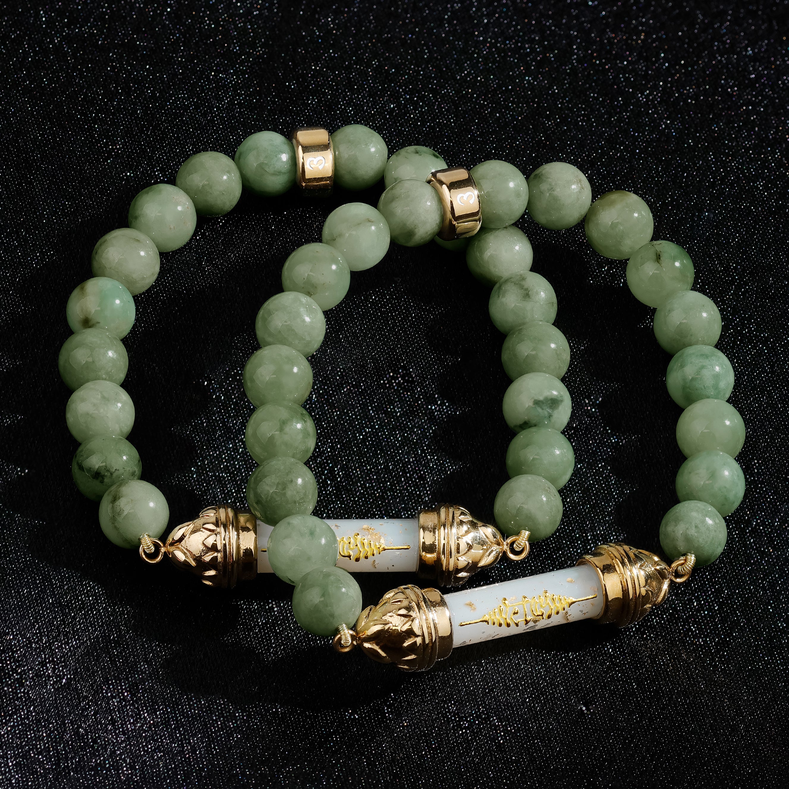 Offert : Bracelet en jade et Amulette sacrée Takrut en cire d'abeille - Prospérité et richesse