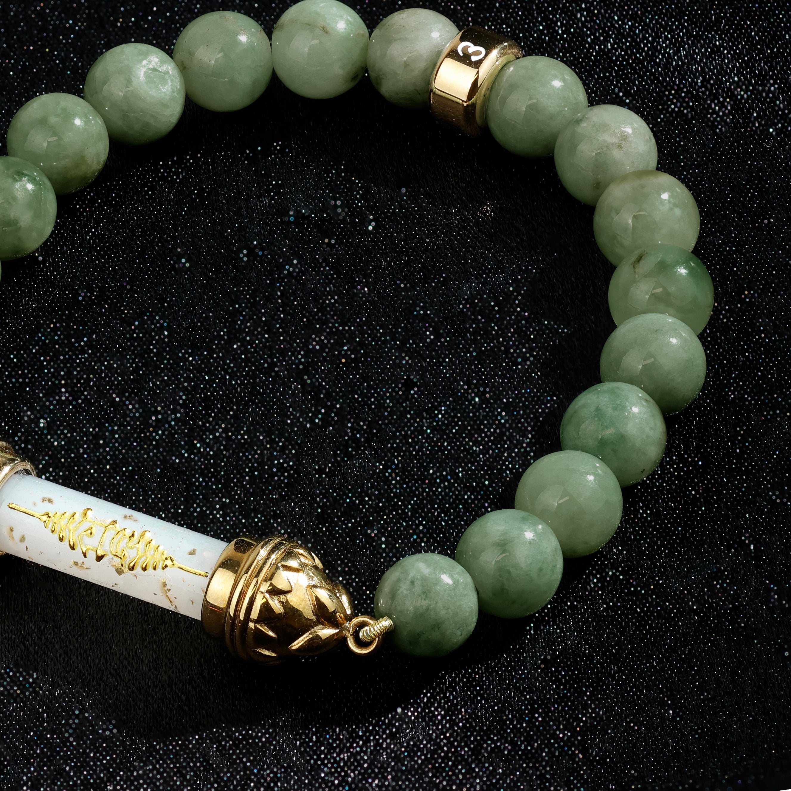 Offert : Bracelet en jade et Amulette sacrée Takrut en cire d'abeille - Prospérité et richesse