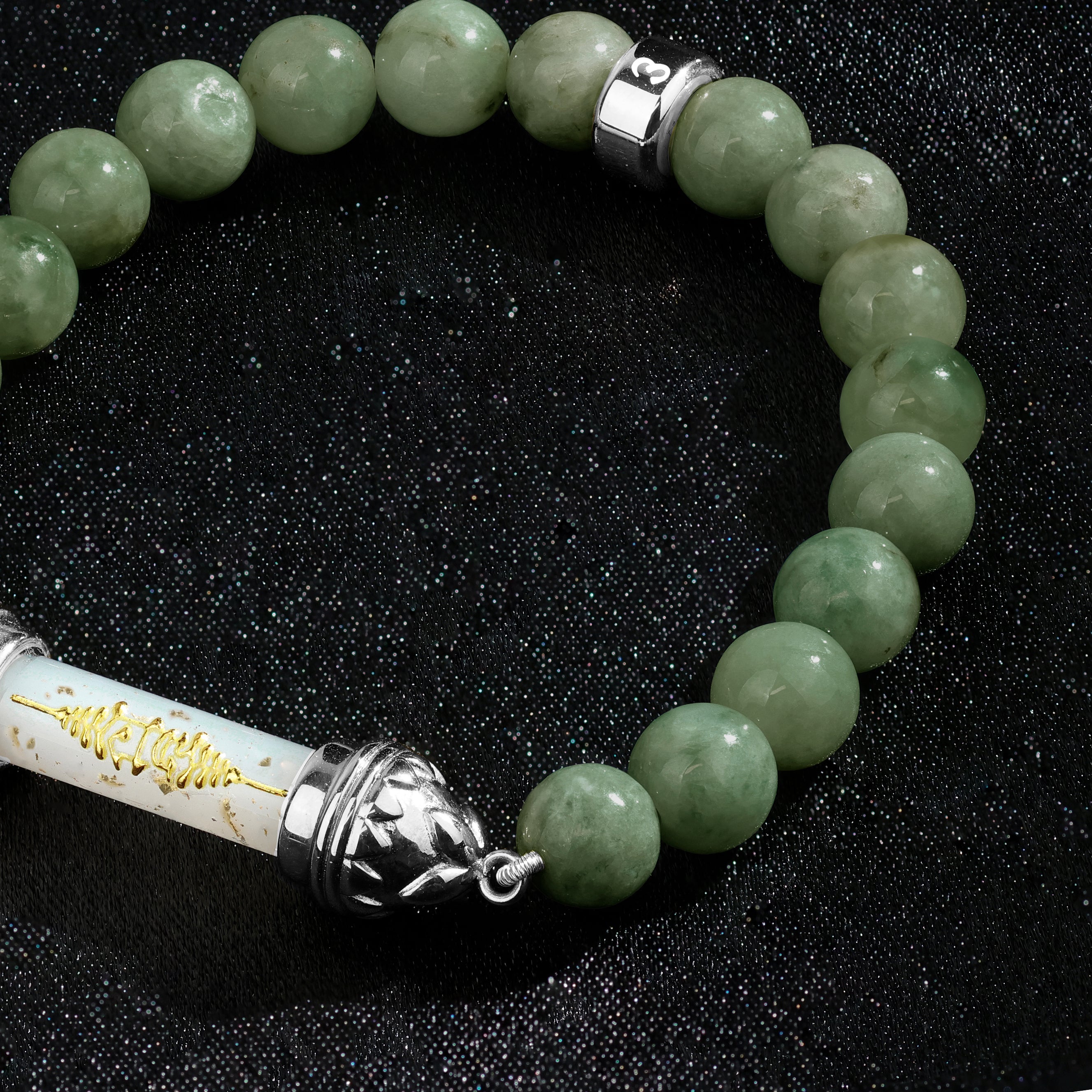 Offert : Bracelet en jade et Amulette sacrée Takrut en cire d'abeille - Prospérité et richesse