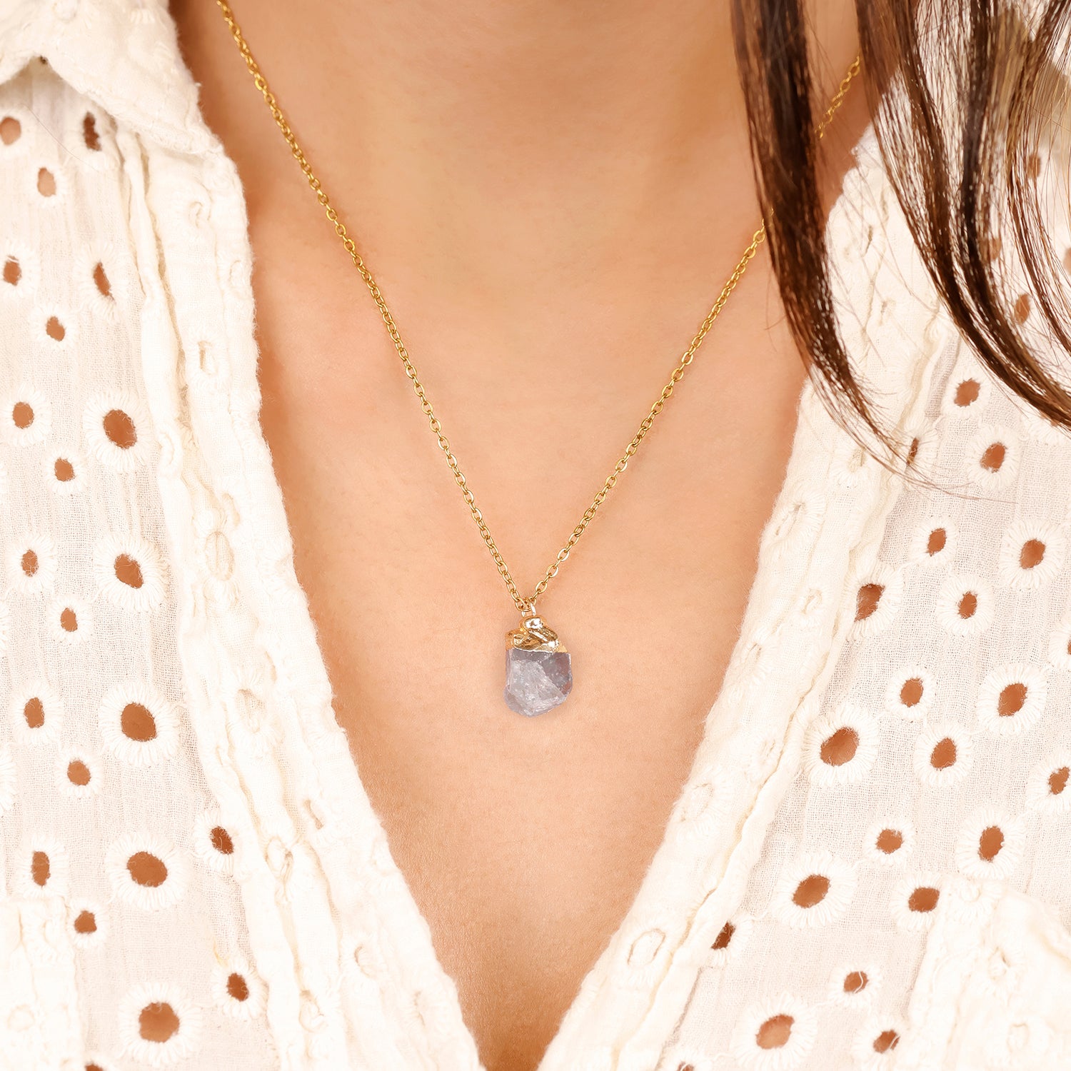 Collier en Aigue-marine naturelle - Mars (pierre brute)