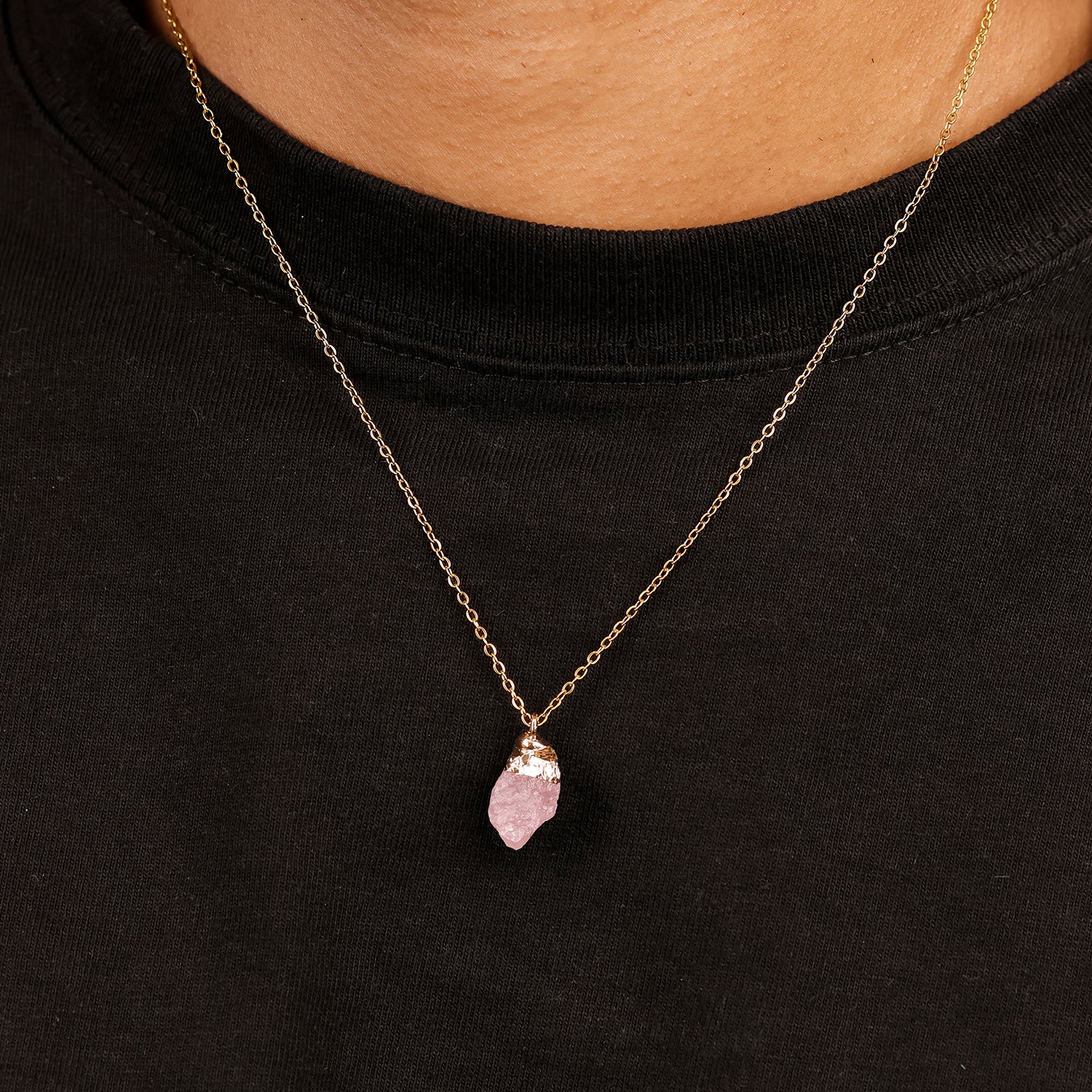 Collier en Quartz Rose naturelle - Octobre (pierre brute)