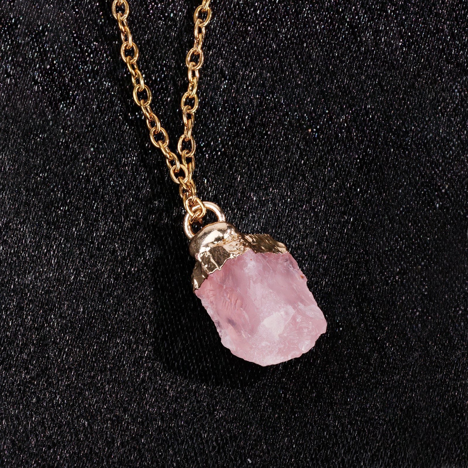 Collier en Quartz Rose naturelle - Octobre (pierre brute)