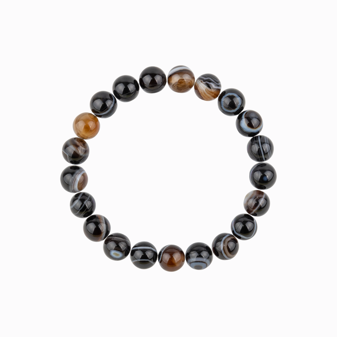 Bracelet Homme en Agate noire naturelle qualité A (boules 8mm)