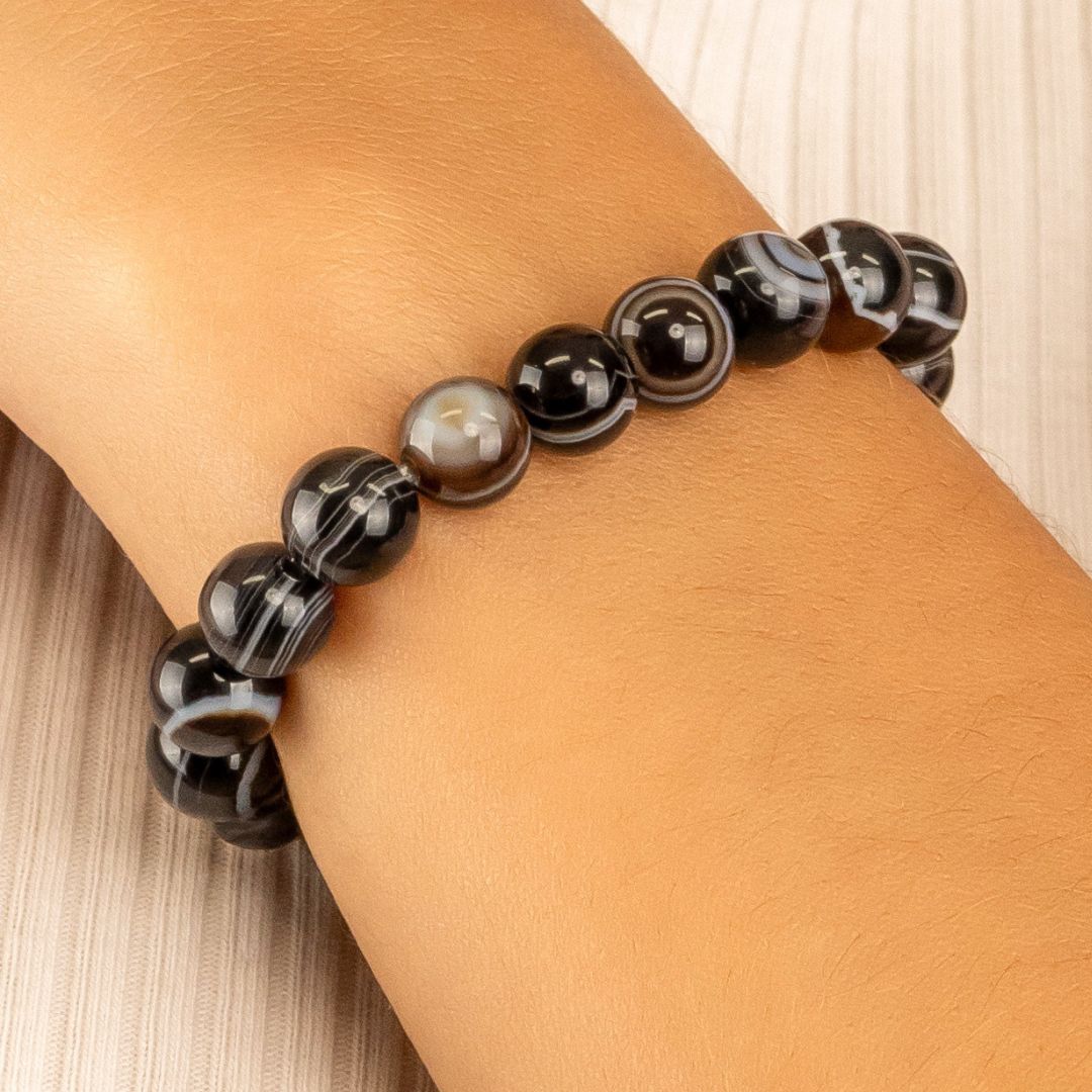 Bracelet en Agate noire naturelle - Qualité A (boules 8mm)