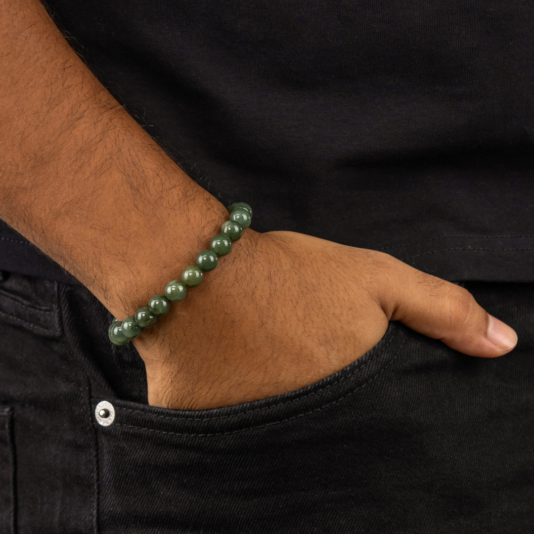 Bracelet Homme en Jade foncé naturel qualité A (boules 8mm)