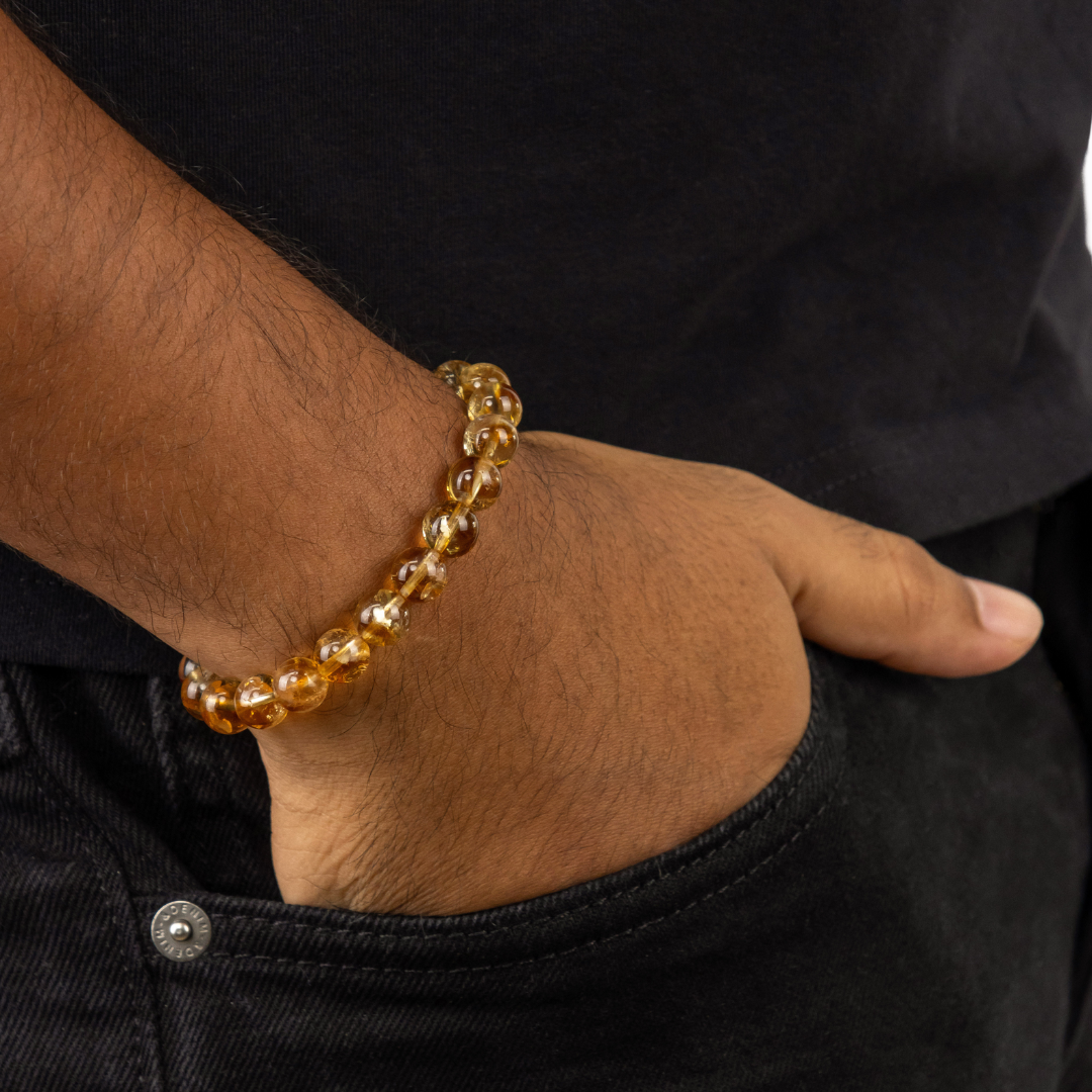 Bracelet Homme en Citrine naturelle qualité A (boules 8mm)