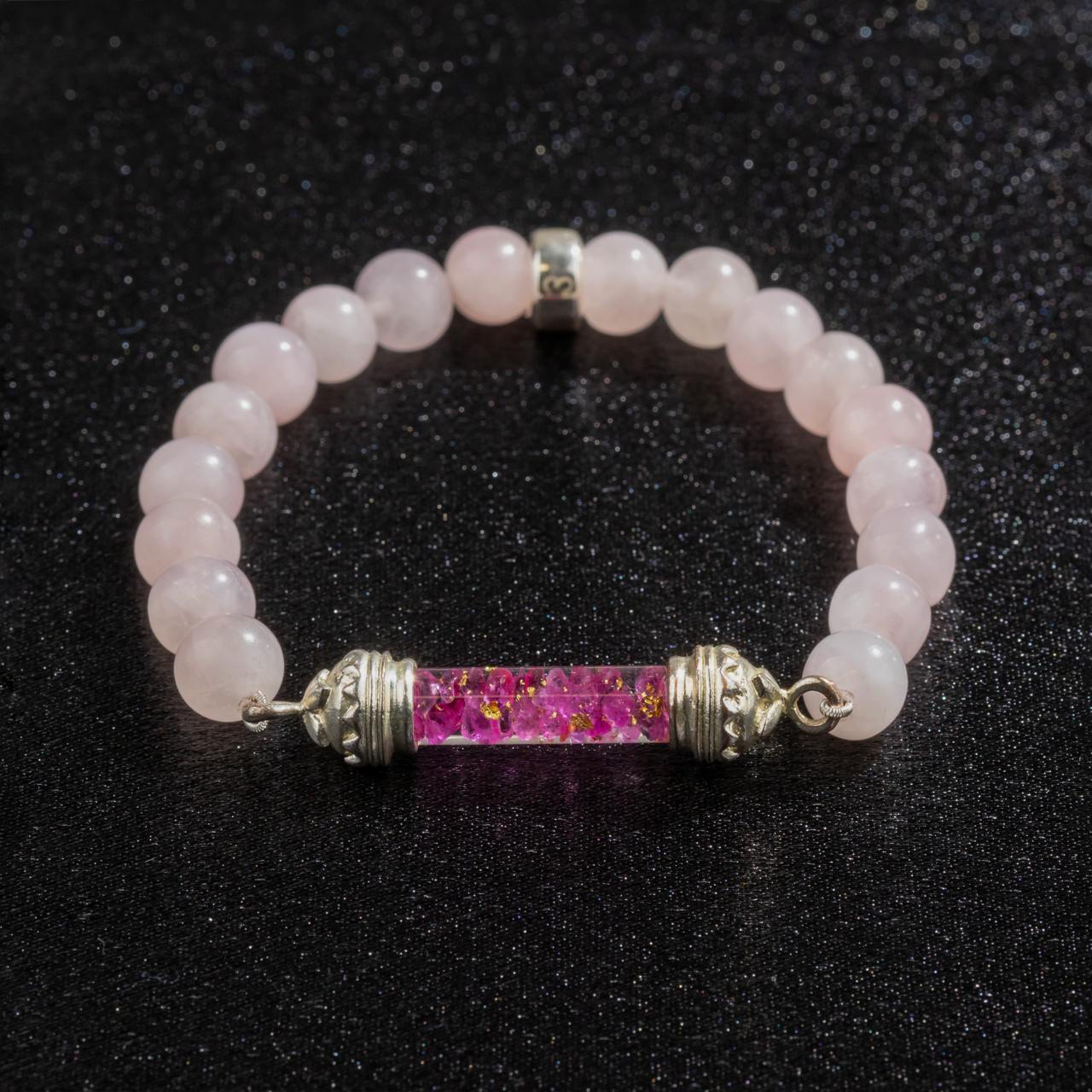 Bracelet en Quartz Rose et Amulette Sacrée en Rubis - Amour et Guérison émotionnelle