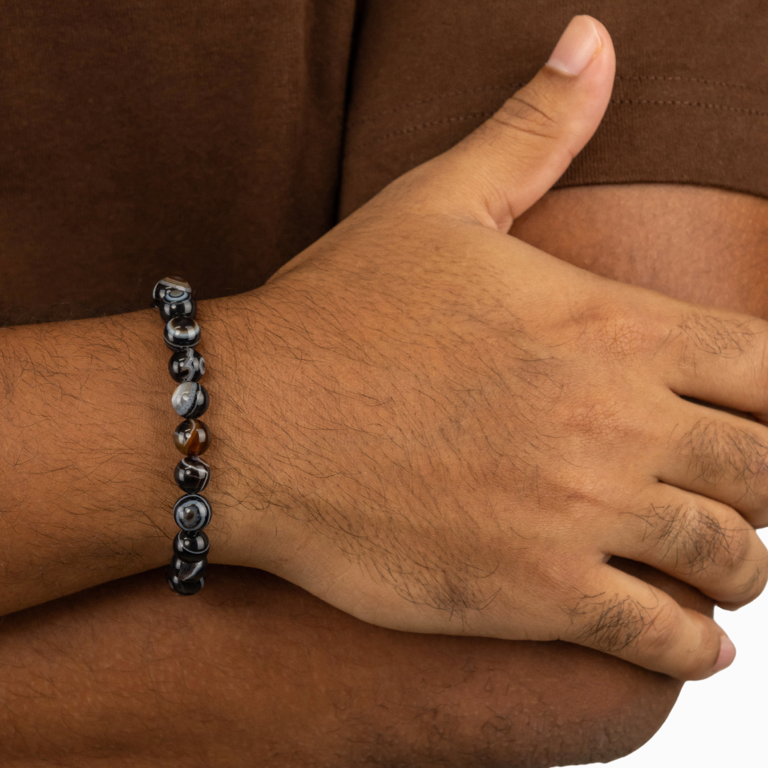 Bracelet Homme en Agate noire naturelle qualité A (boules 8mm)