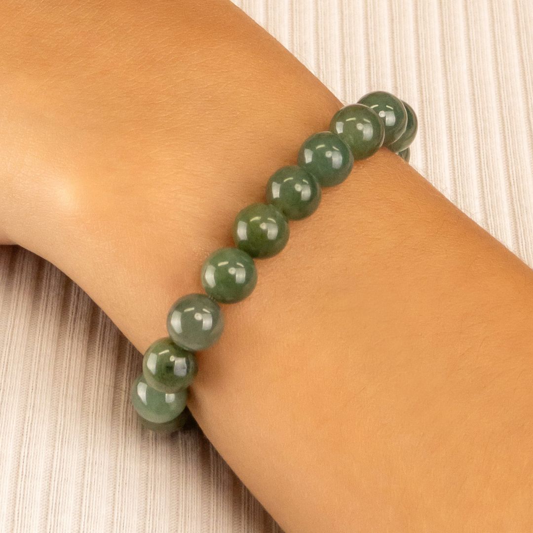 Bracelet en Jade foncé naturel - Qualité A (boules 8mm)