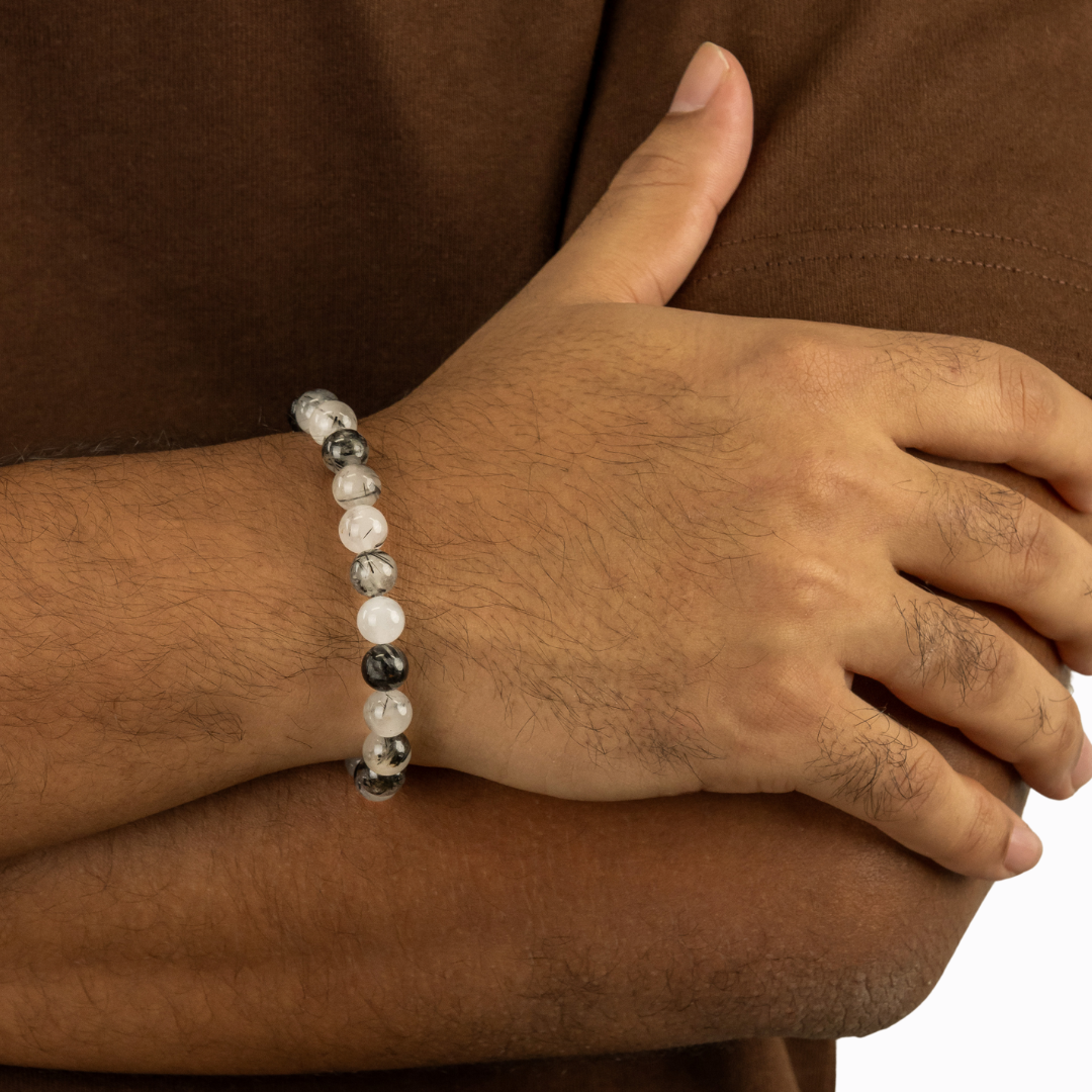 Bracelet Homme en Quartz Rutile naturel qualité A (boules 8mm)