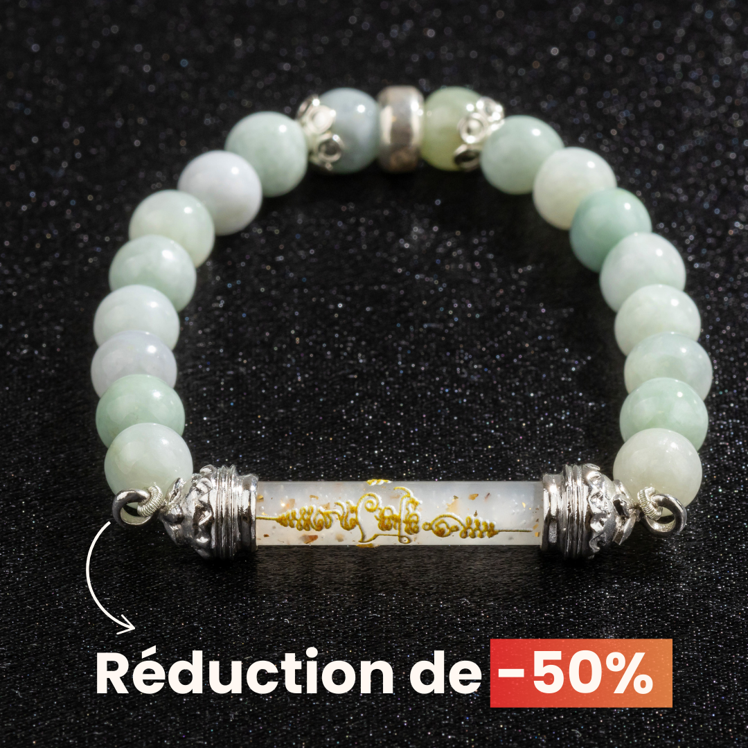 Bracelet en jade et Amulette sacrée Takrut en cire d'abeille - Prospérité et richesse