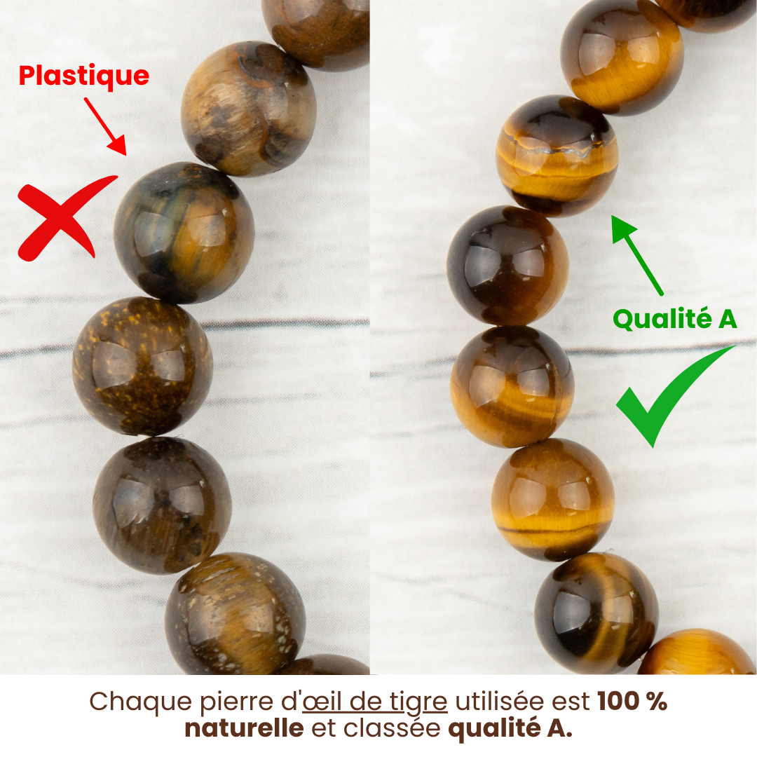 Bracelet en Œil de tigre et Amulette Sacrée Takrut en Or - Attirer la chance