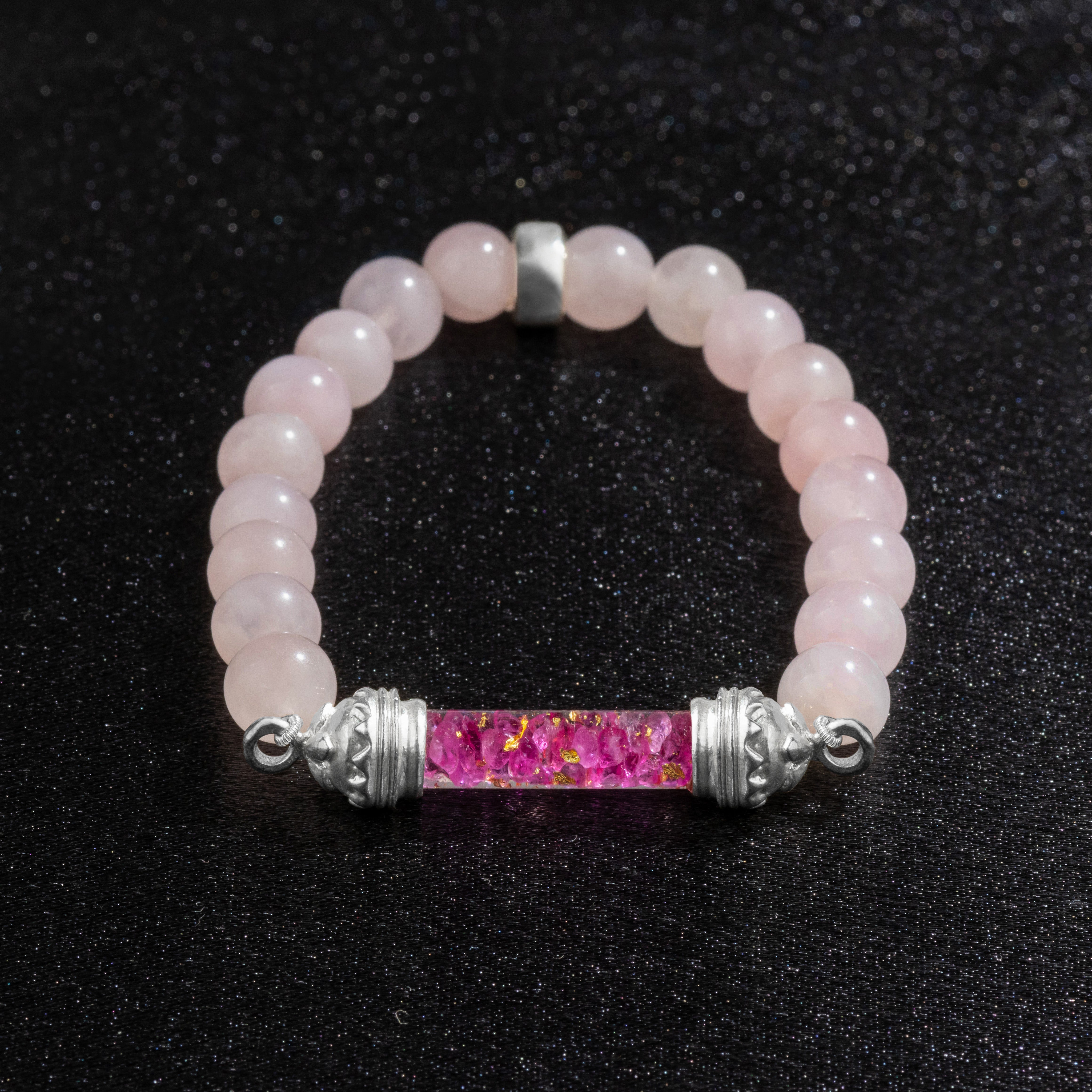 Rose Quartz bracelet with sacred Ruby amulet 