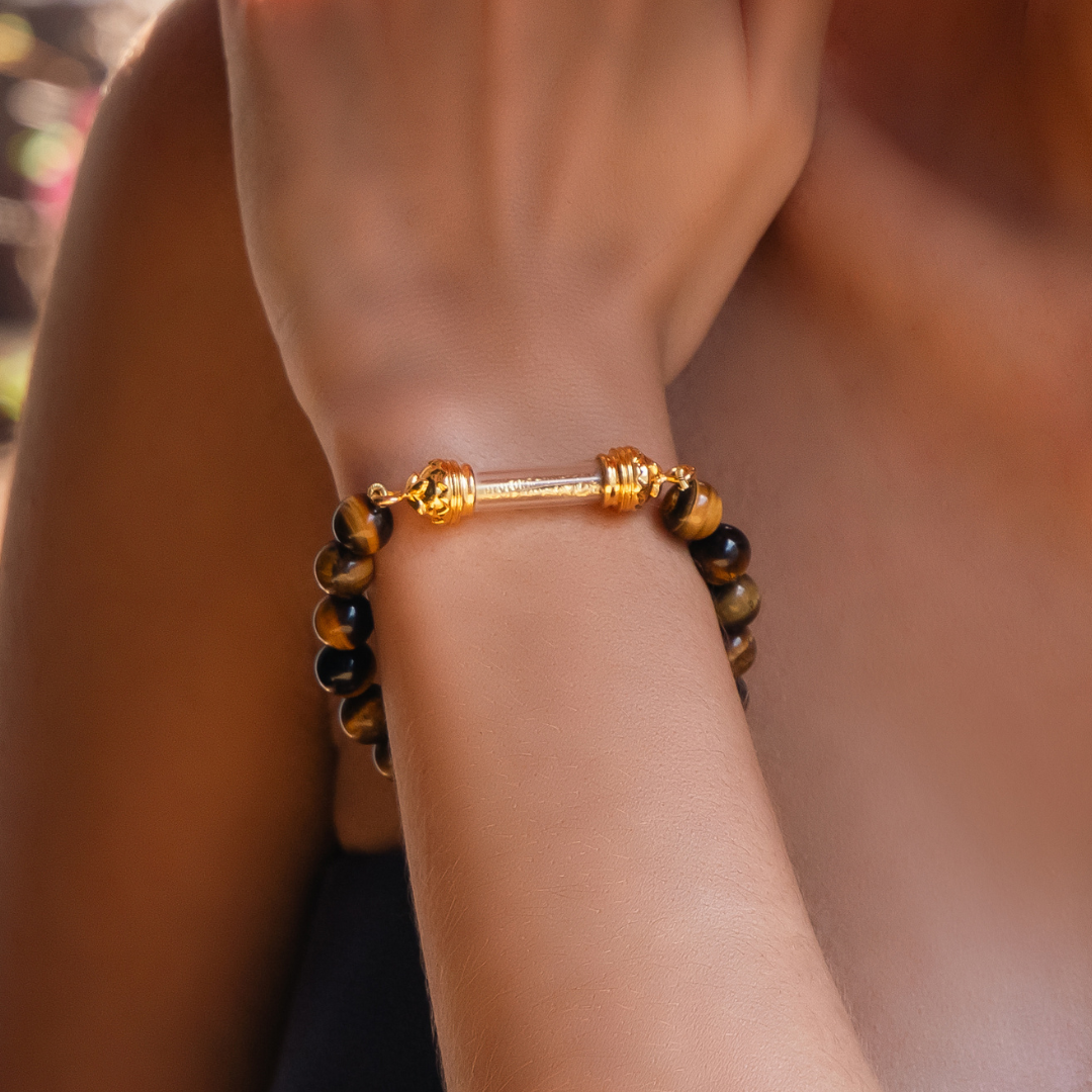 Tiger Eye Bracelet and Sacred Takrut Amulet - Protection and Luck 