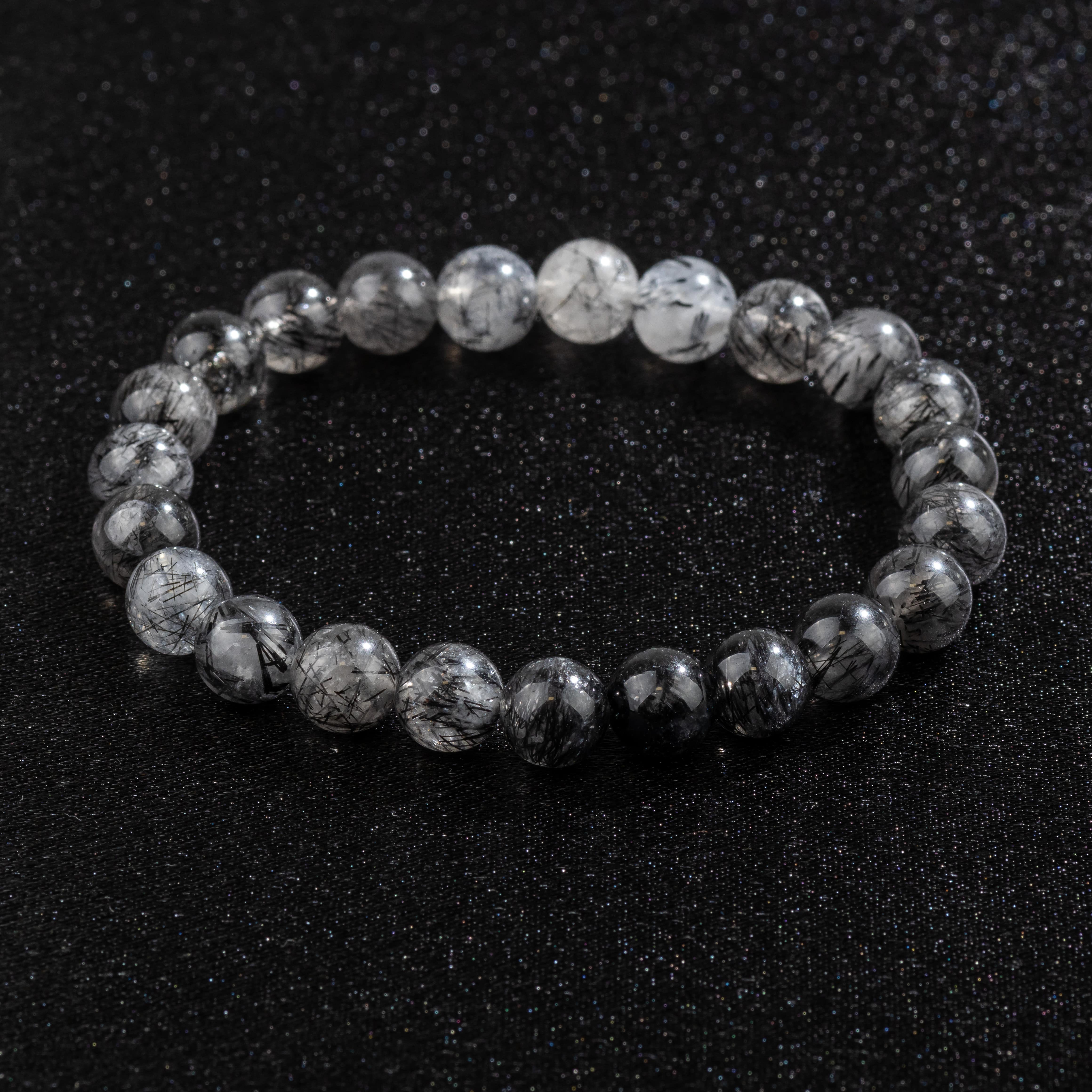 Bracelet Homme en Quartz Rutile noir naturel qualité A (boules 8mm)