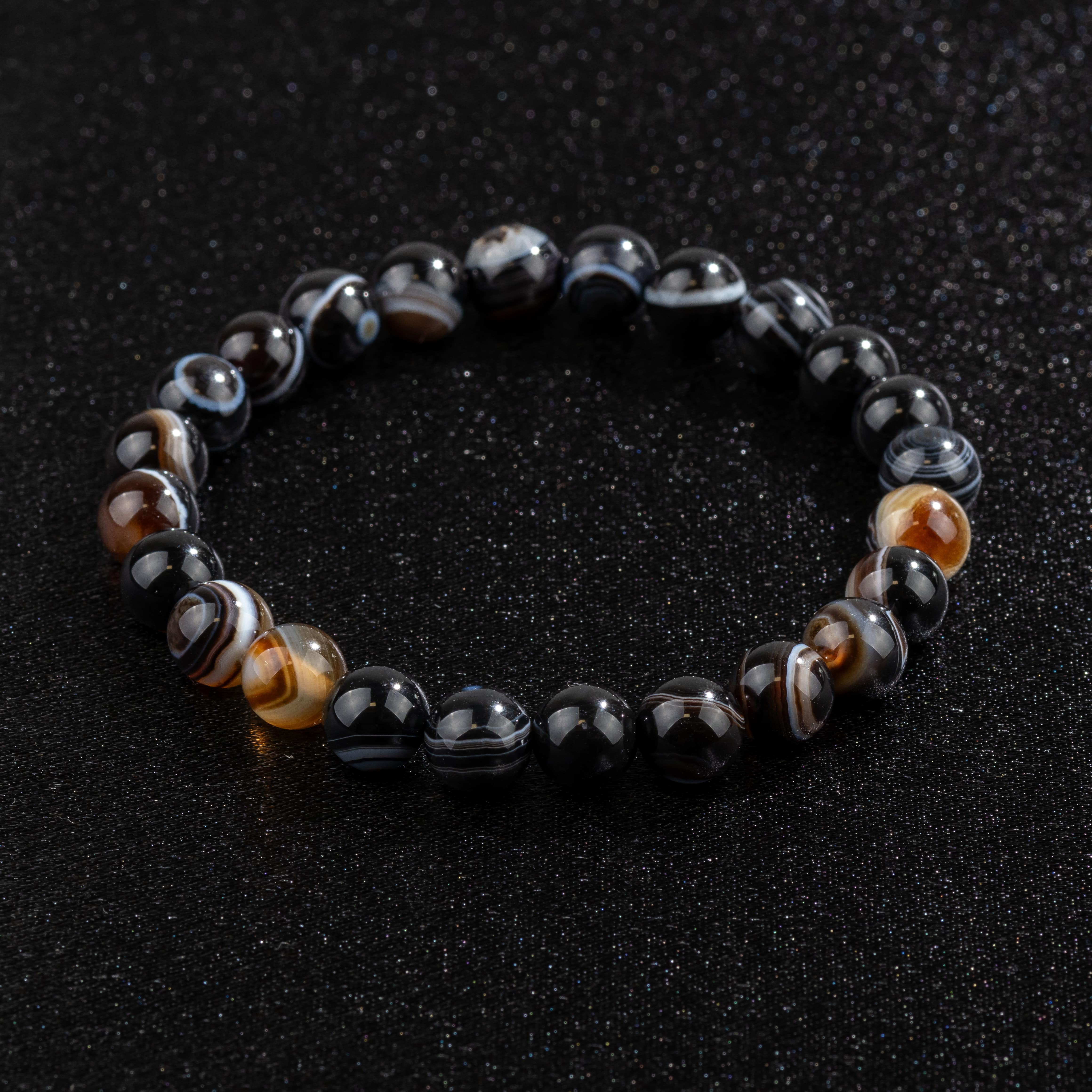 Bracelet Homme en Agate noire naturelle qualité A (boules 8mm)