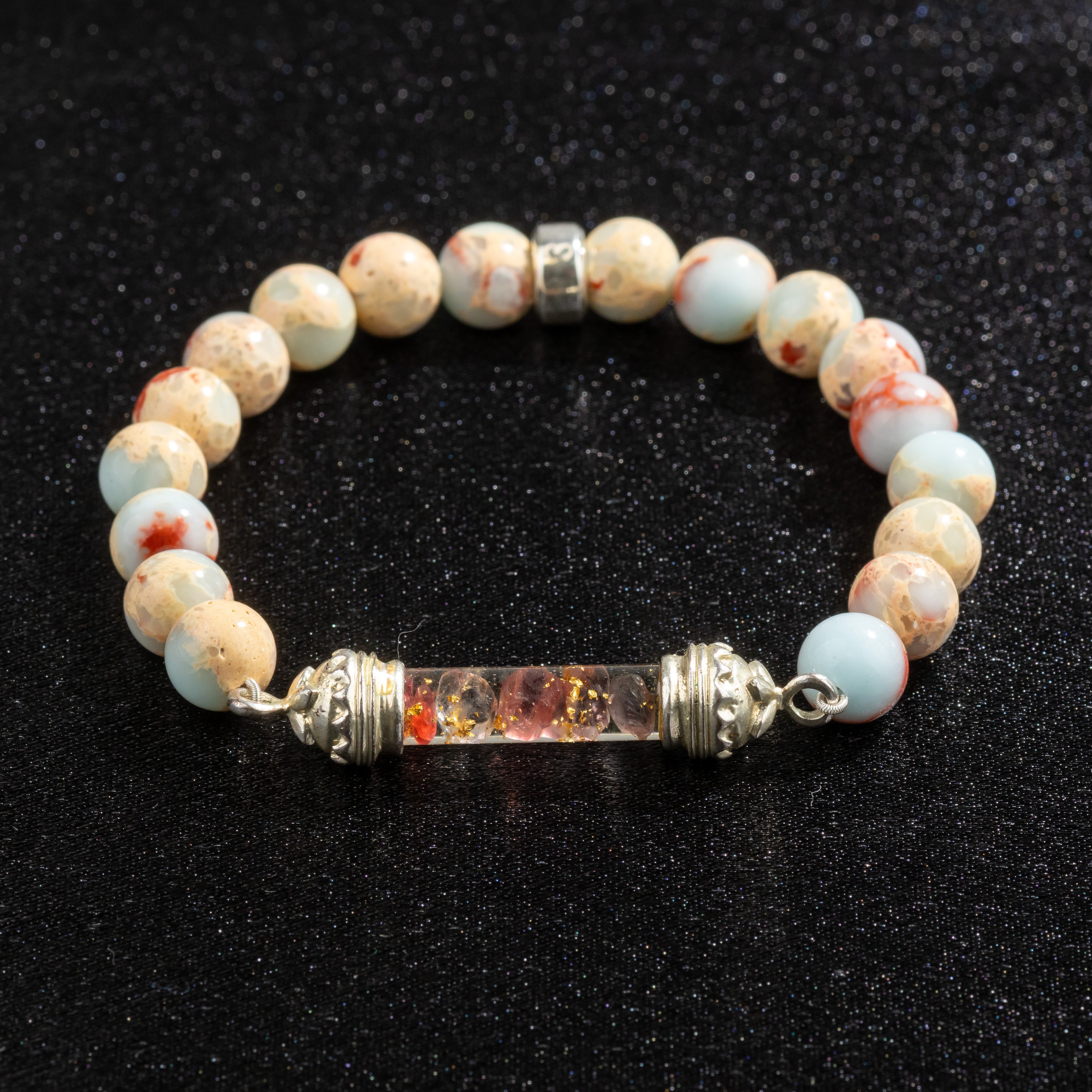 Bracelet en Shoushan Jasper et Amulette Sacrée en Spinelle - Stabilité émotionnelle et créativité