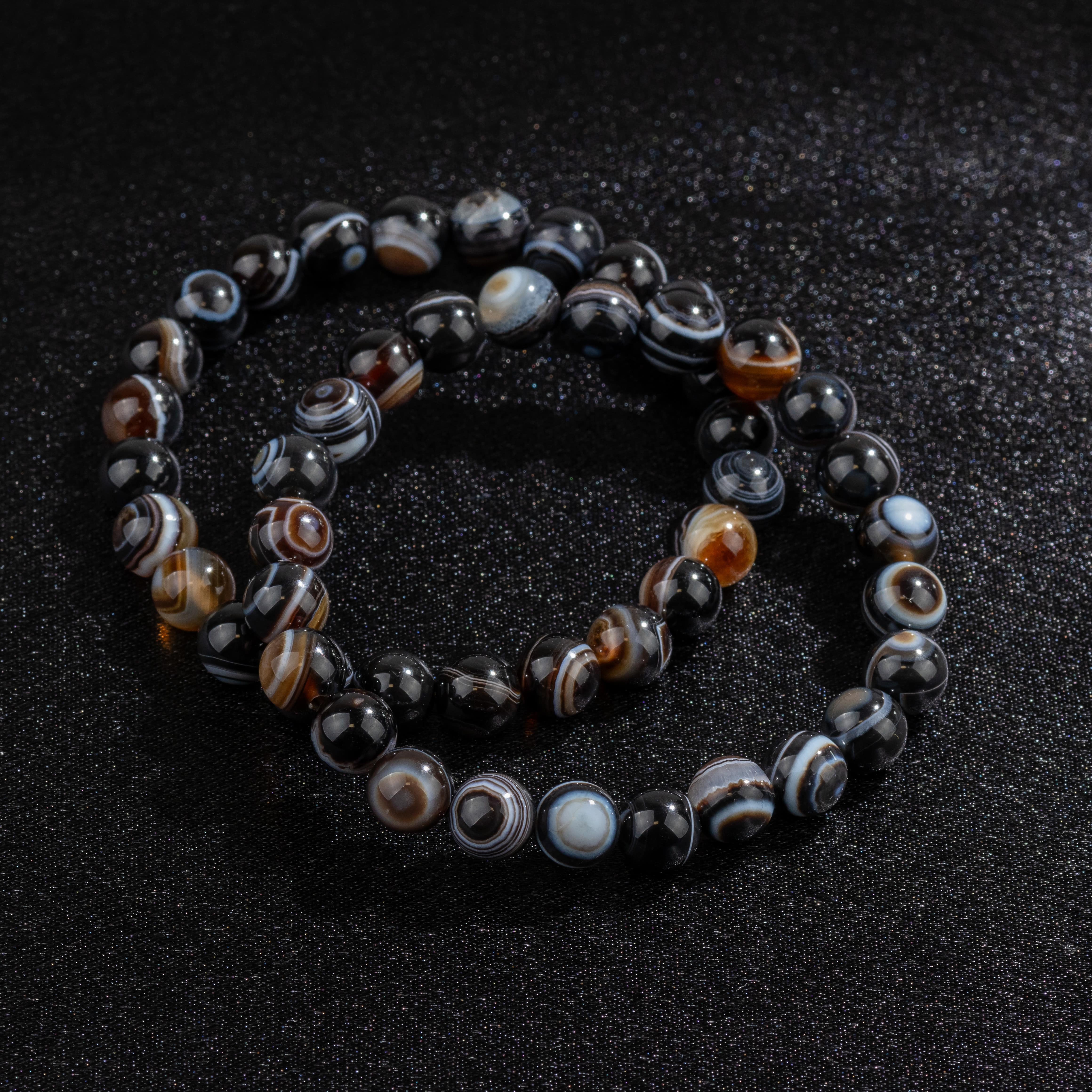 Bracelet Femme en Agate noire naturelle qualité A (boules 8mm)