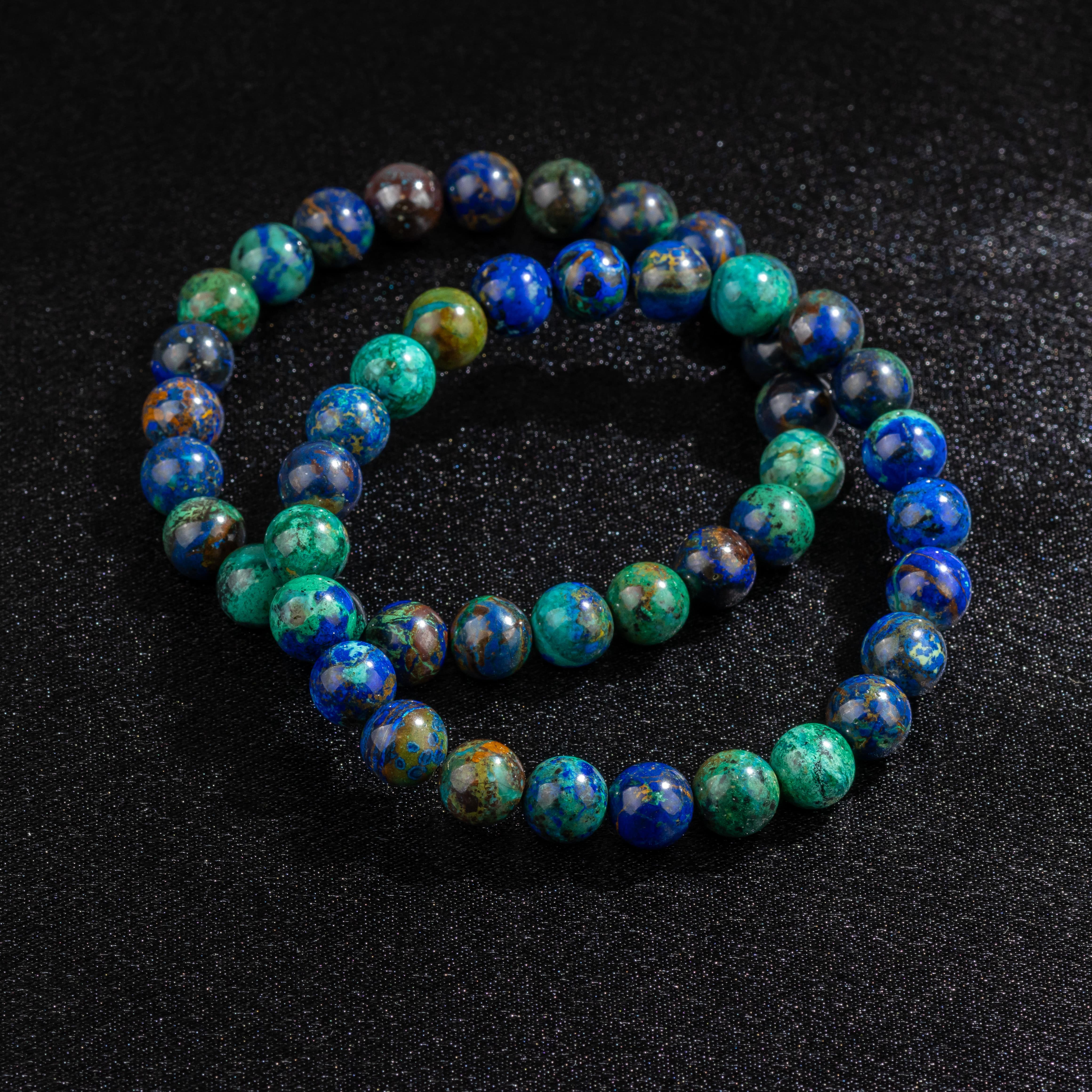 Bracelet Homme en Azurite Malachite naturelle qualité AAA (boules 8mm)