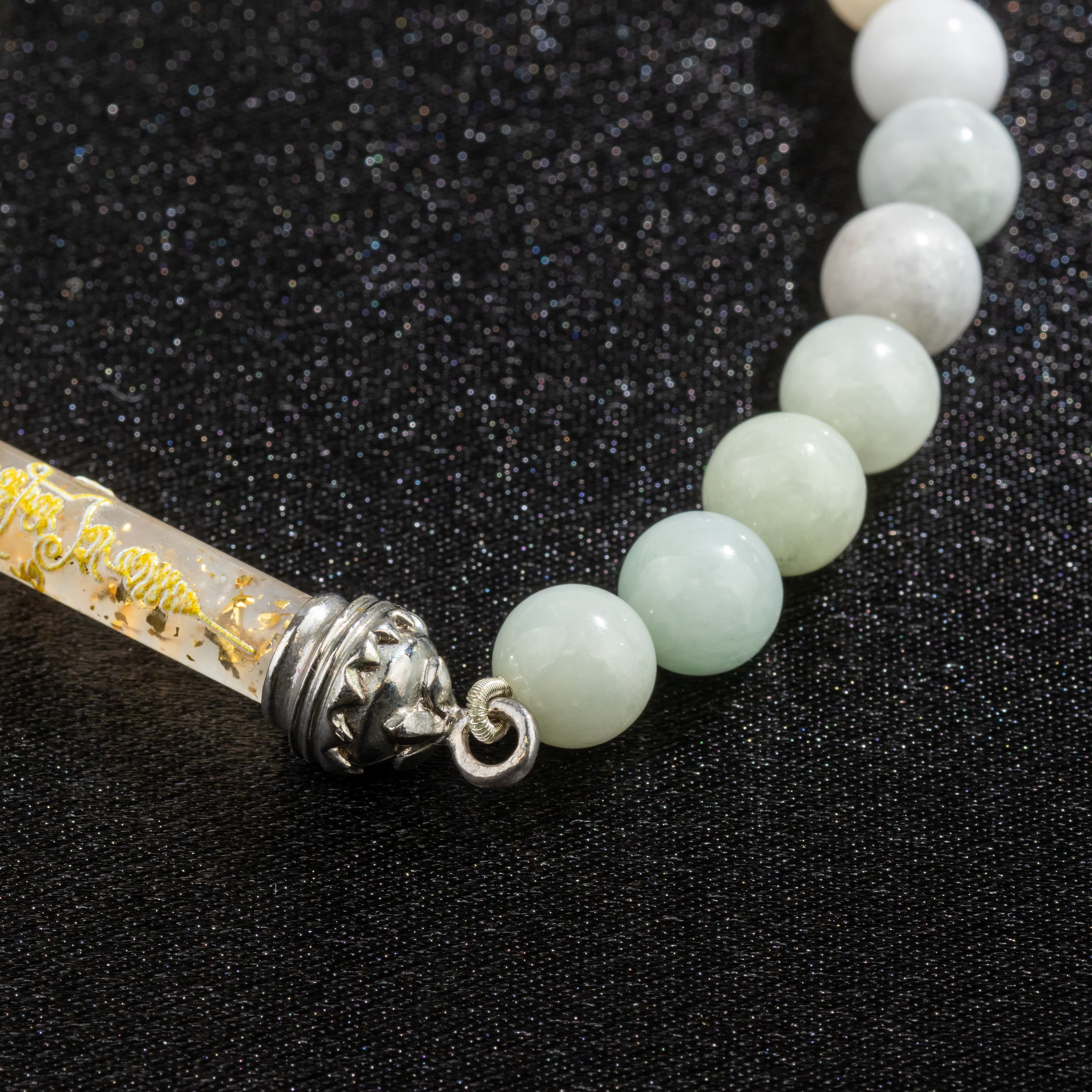 Bracelet en jade et Amulette sacrée Takrut en cire d'abeille - Prospérité et richesse