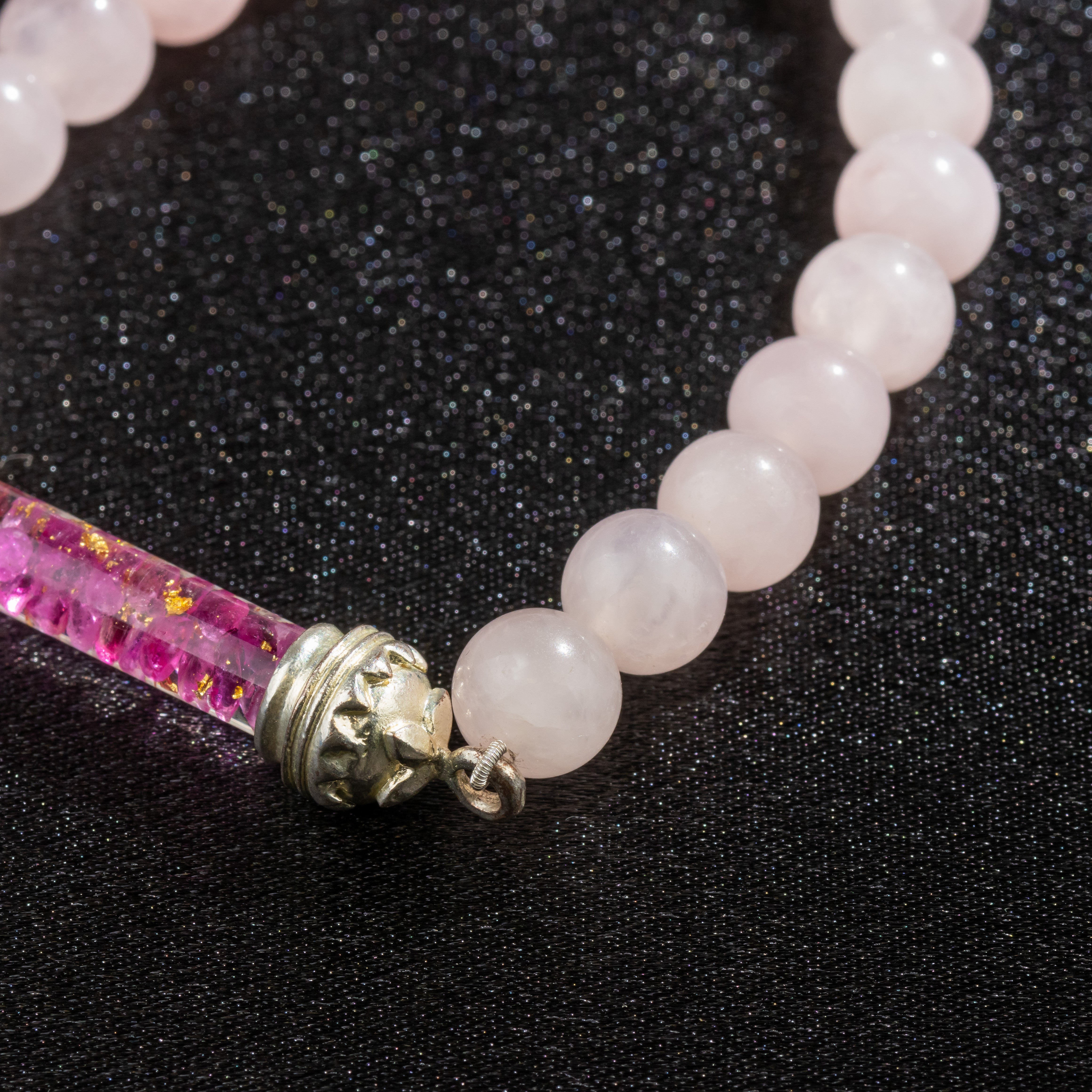 Rose Quartz bracelet with sacred Ruby amulet 