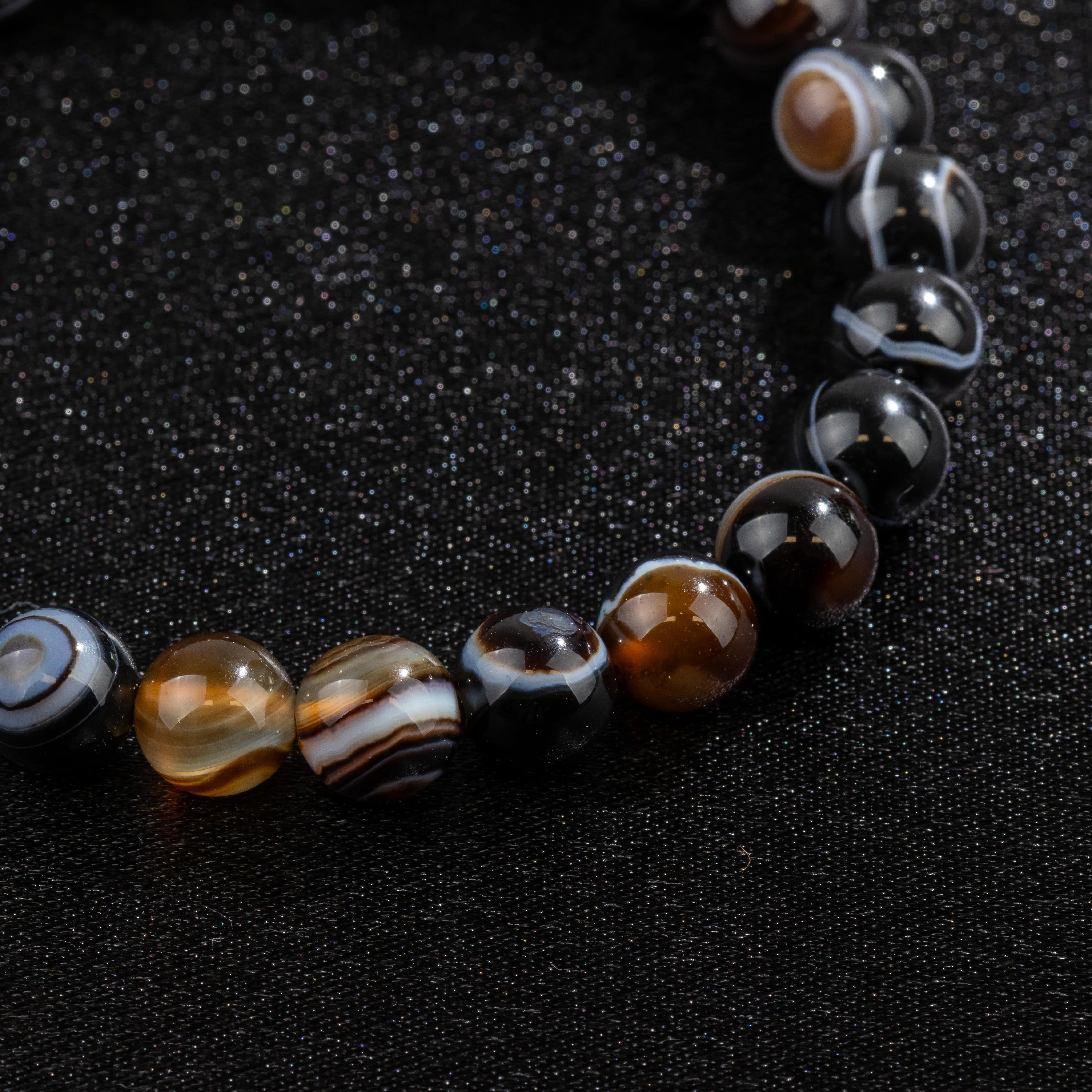 Bracelet Homme en Agate noire naturelle qualité A (boules 8mm)