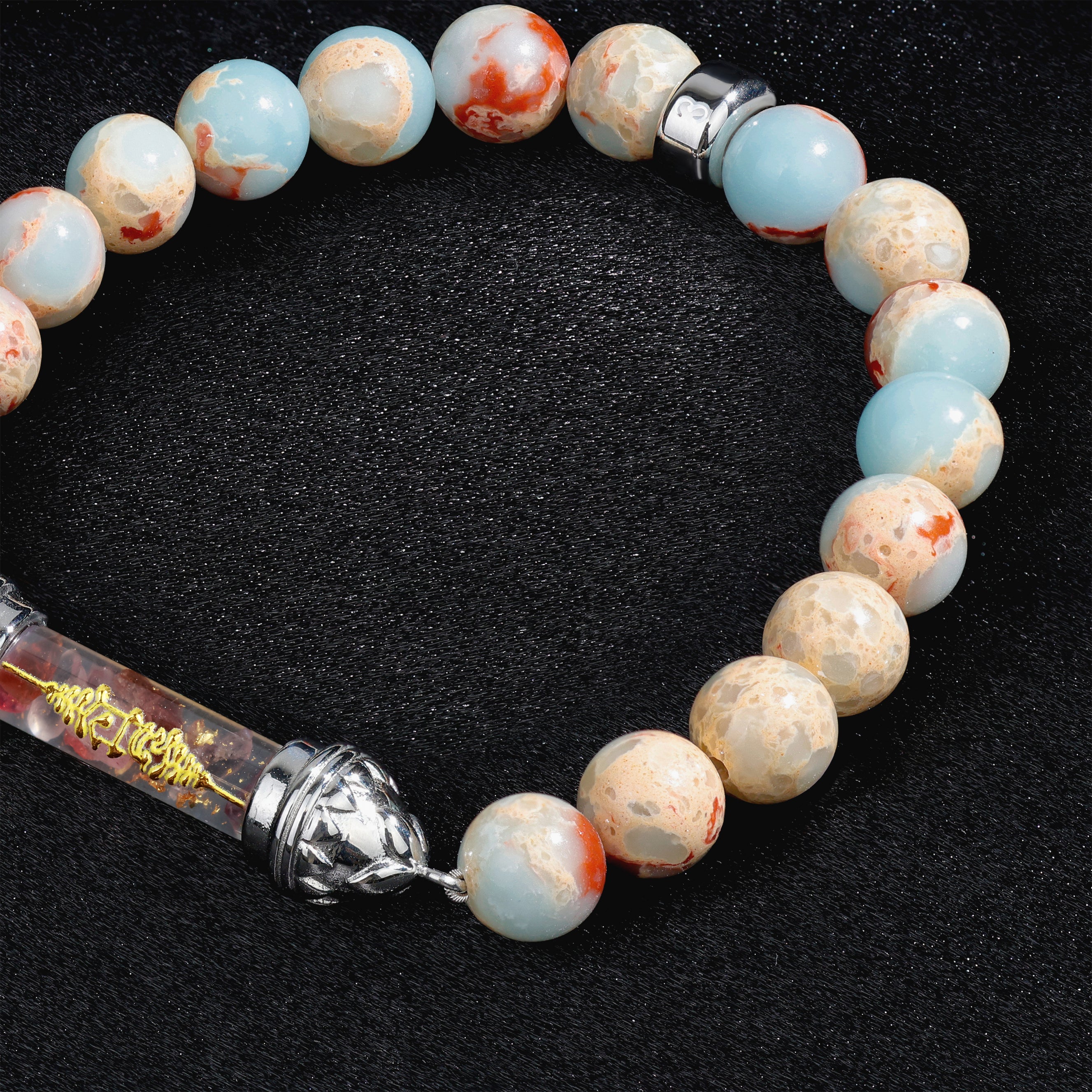 Bracelet en Shoushan Jasper et Amulette Sacrée en Spinelle - Stabilité émotionnelle et créativité