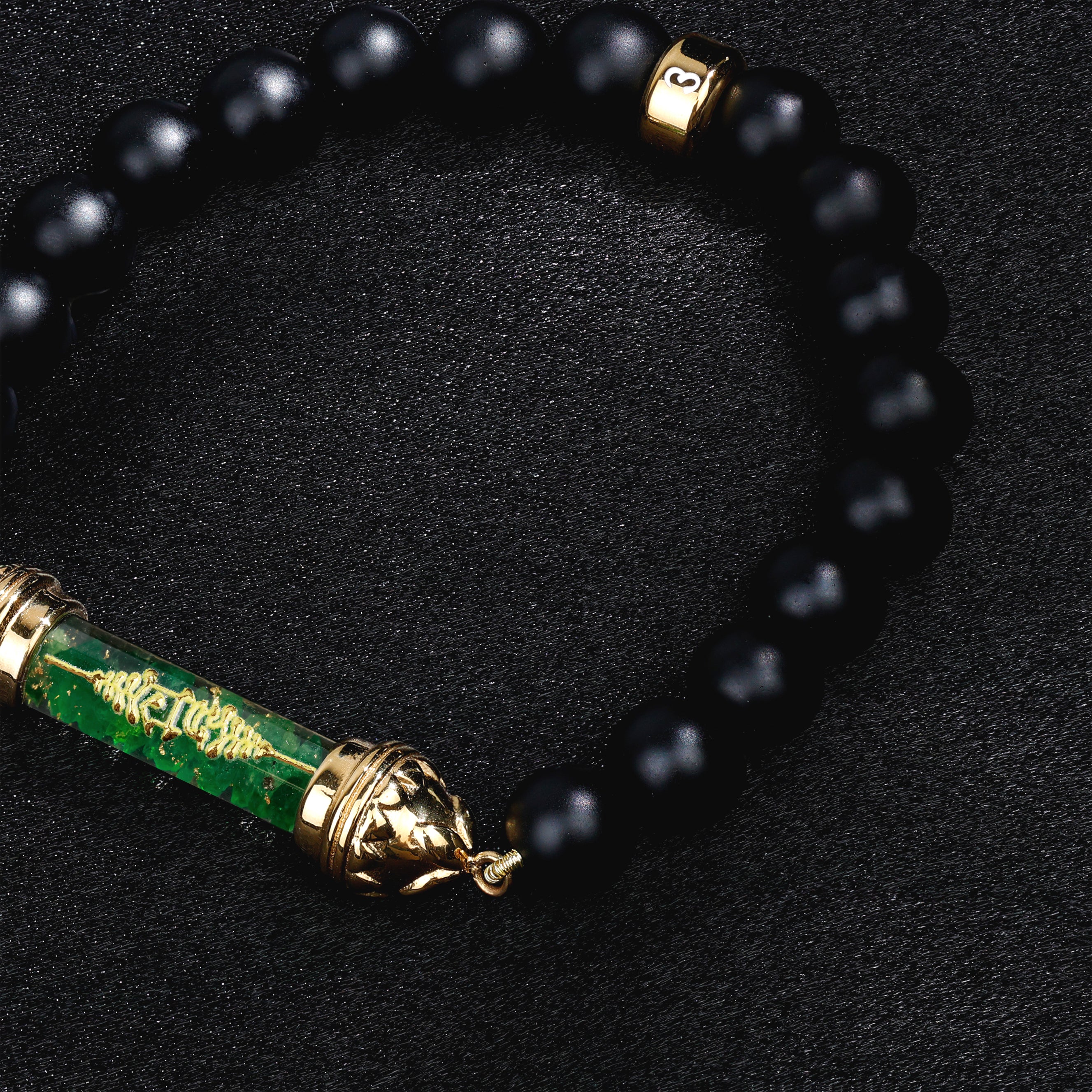 Bracelet en Onyx et Amulette Sacrée en Tsavorite - Force et Protection