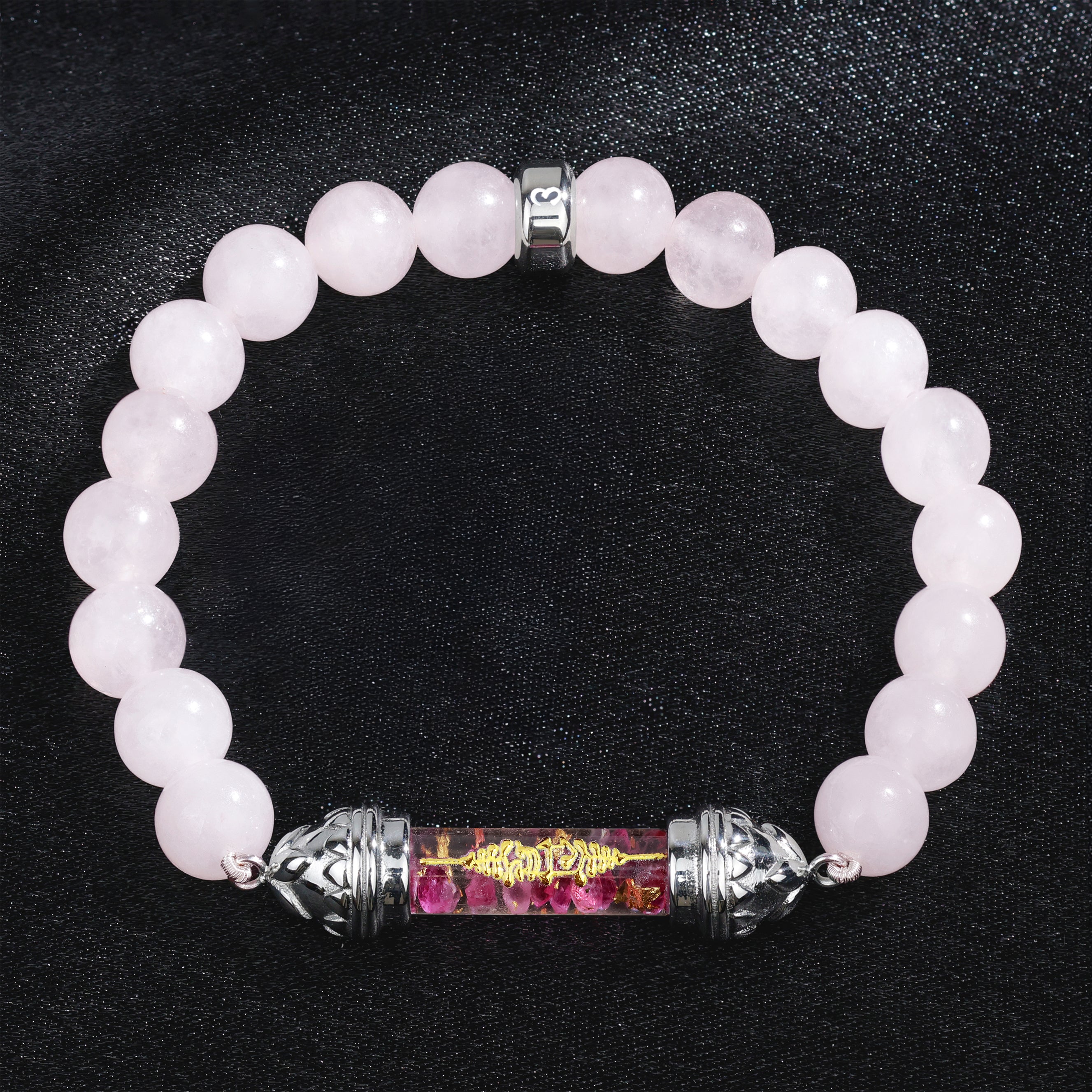 Rose Quartz bracelet with sacred Ruby amulet 