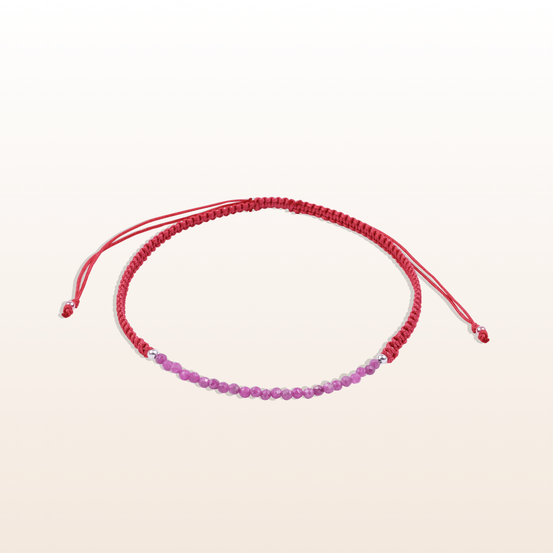 Bracelet tressé en Rubis naturel (boules 2mm)