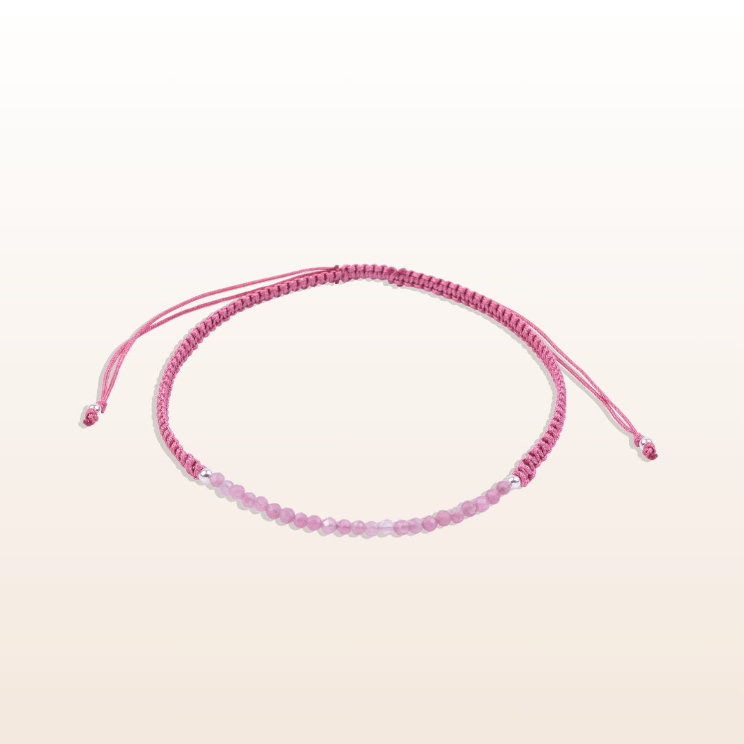 Bracelet tressé en Tourmaline Rose naturelle (boules 2mm)