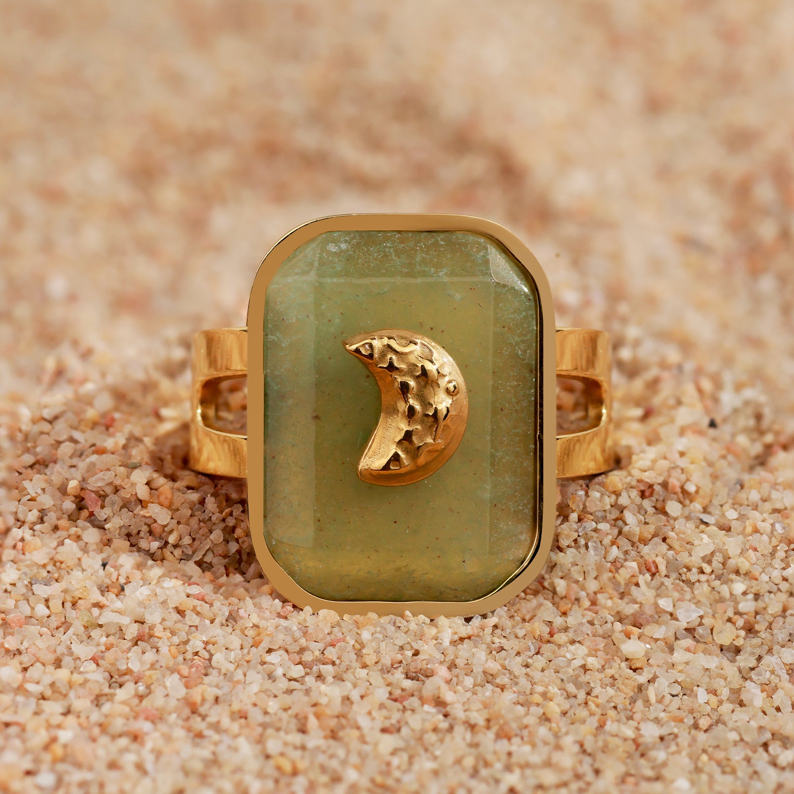 Bague Luna – Aventurine & Lune dorée