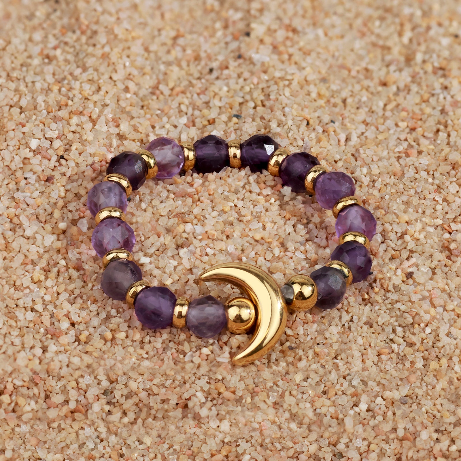 Bague Lunara — Améthyste & croissant doré