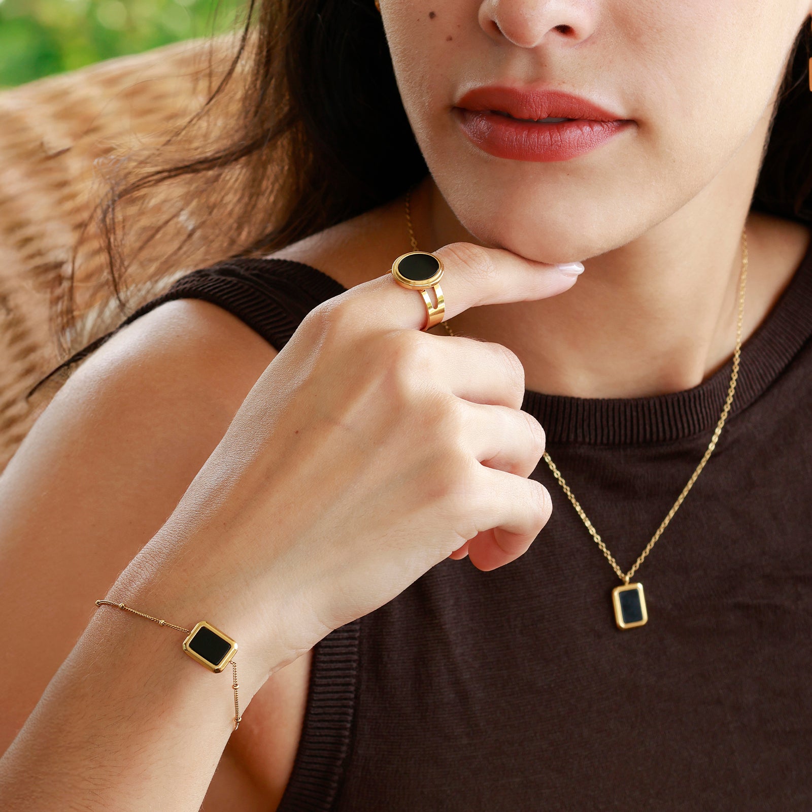 Bracelet Nocta Onyx – Onyx noir & chaîne dorée